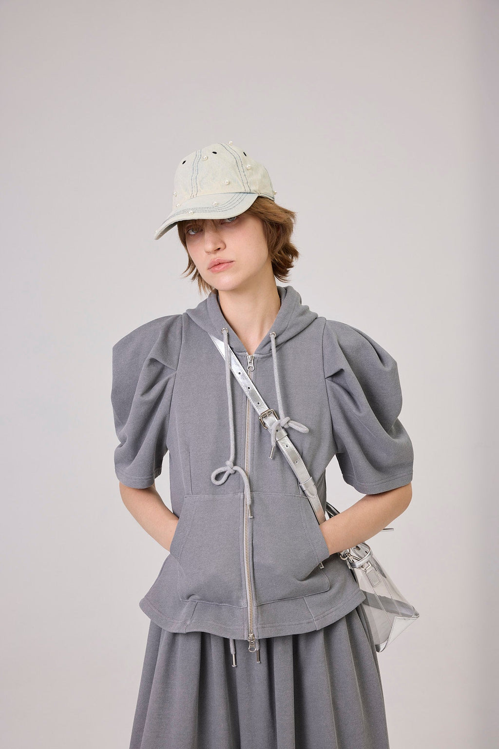 Kimhe Kim - Balloon Sleeve Zip-Up Hoodie (Cool Grey) product image 8 | TRAB K-Fashion Australia