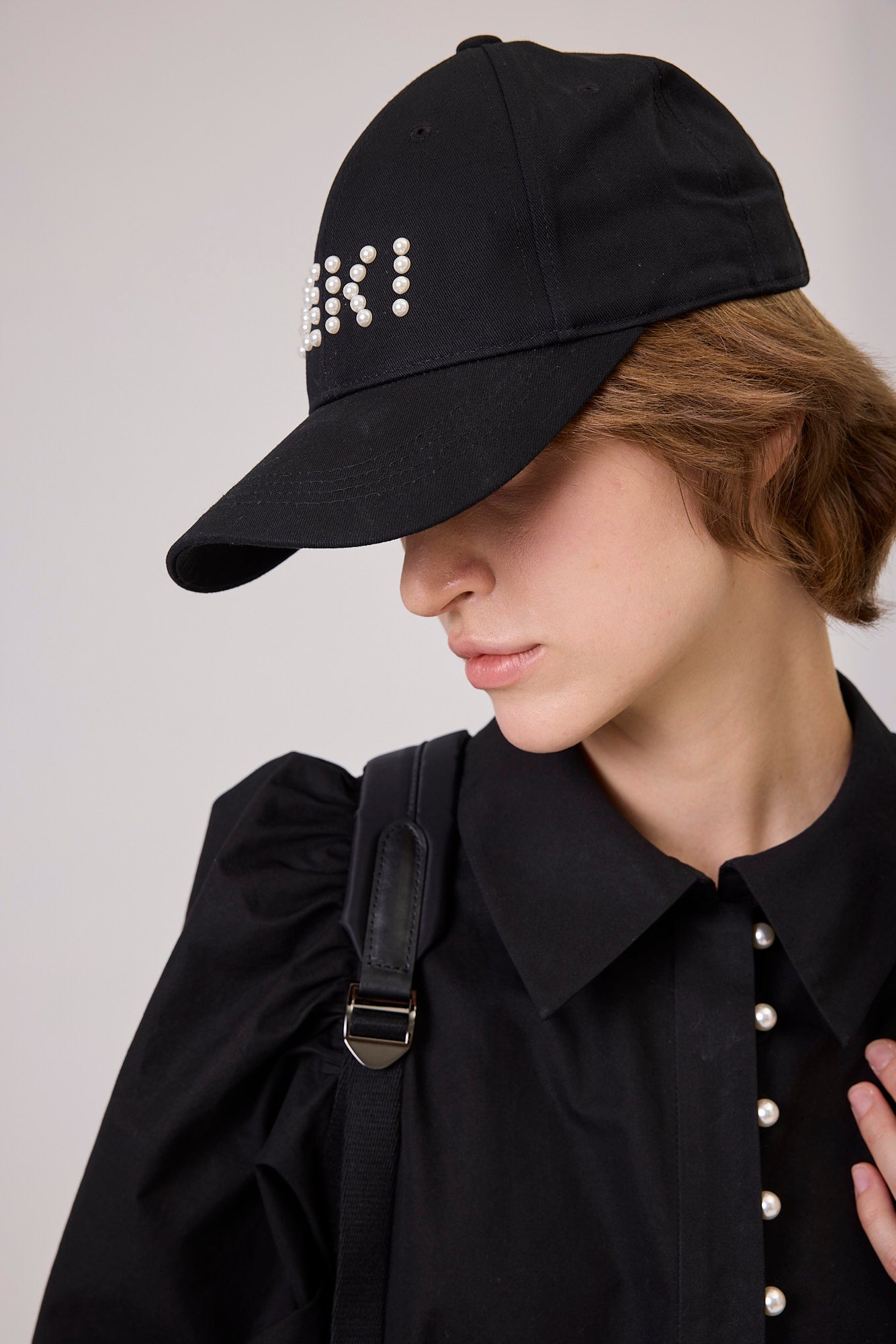 Kimhe Kim - Kiki Pearl Embellished Ball Cap (Black) product image 2 | TRAB K-Fashion Australia