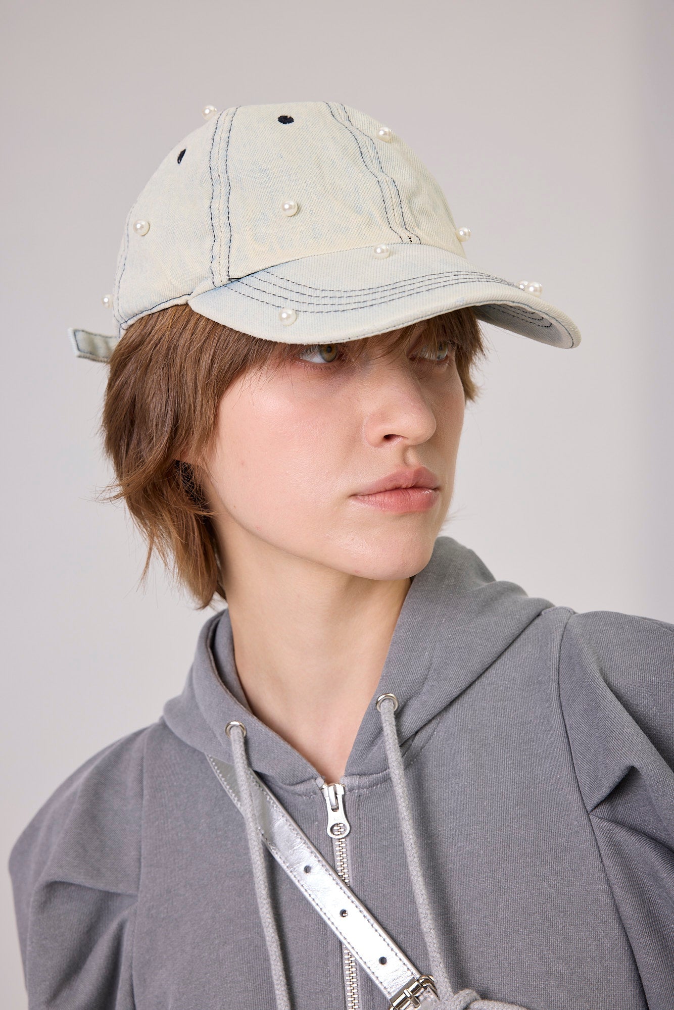 Kimhe Kim - Washed Pearl Denim Ball Cap (Sky Blue) product image 1 | TRAB K-Fashion Australia