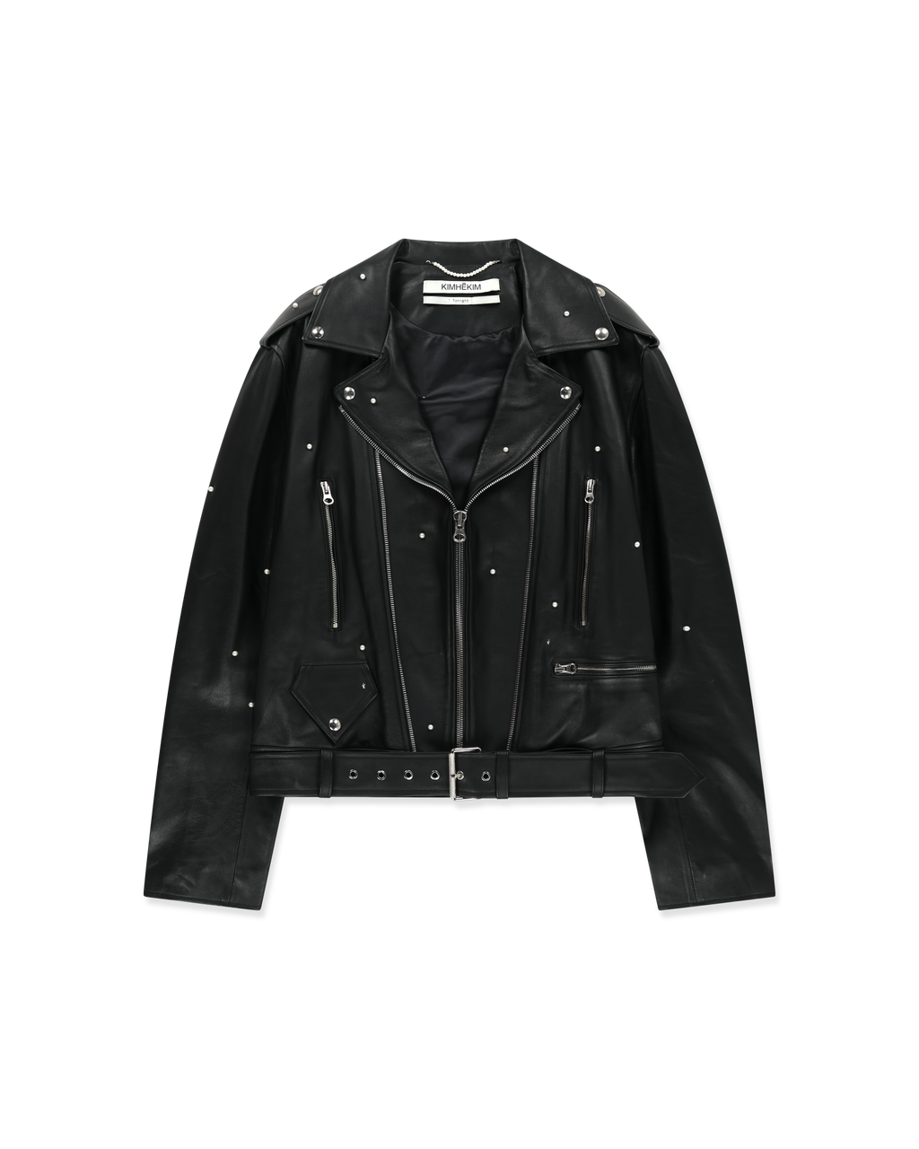 Kimhe Kim - Pearl Embellished Leather Biker Jacket (Black) product image 6 | TRAB K-Fashion Australia