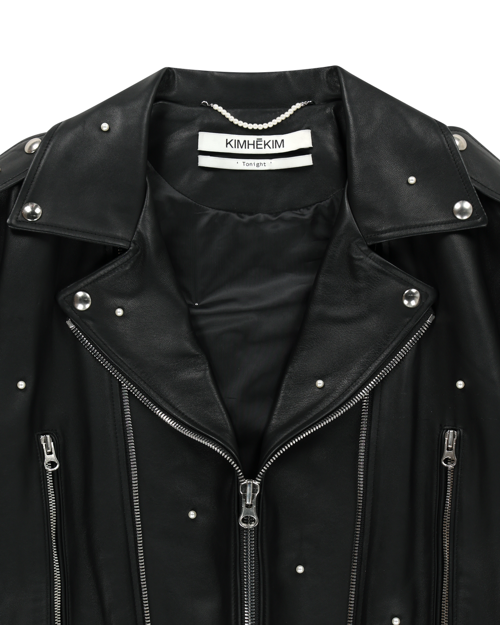 Kimhe Kim - Pearl Embellished Leather Biker Jacket (Black) product image 8 | TRAB K-Fashion Australia