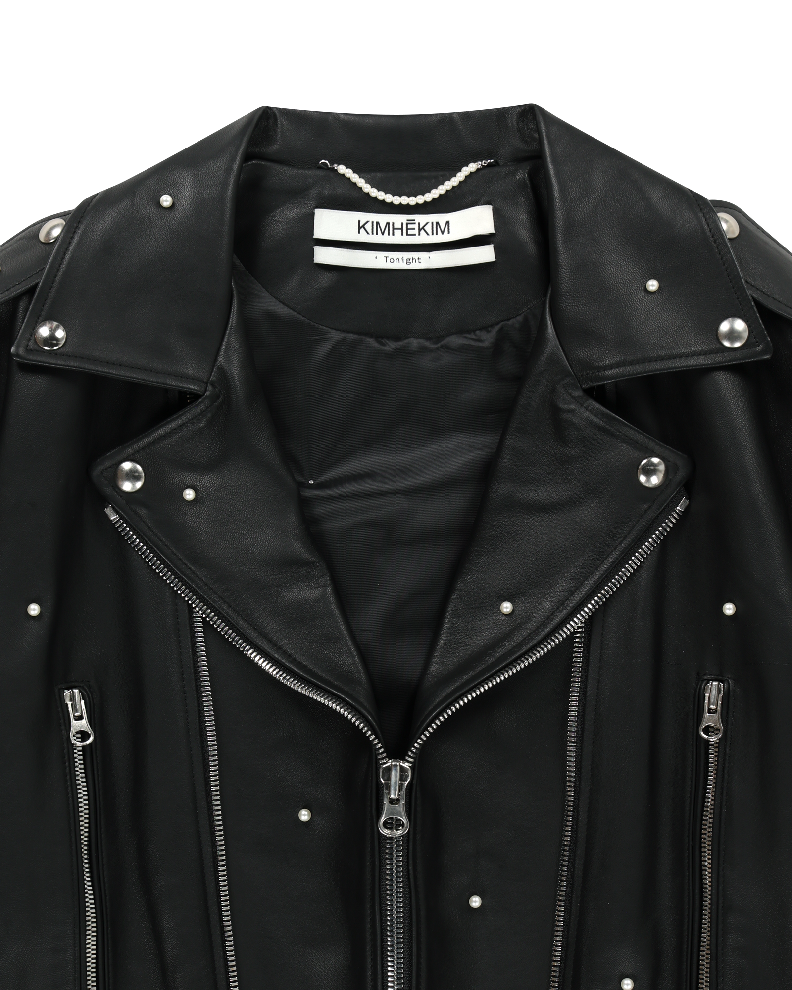 Kimhe Kim - Pearl Embellished Leather Biker Jacket (Black) product image 8 | TRAB K-Fashion Australia