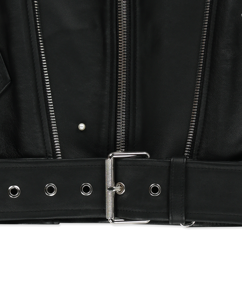 Kimhe Kim - Pearl Embellished Leather Biker Jacket (Black) product image 9 | TRAB K-Fashion Australia