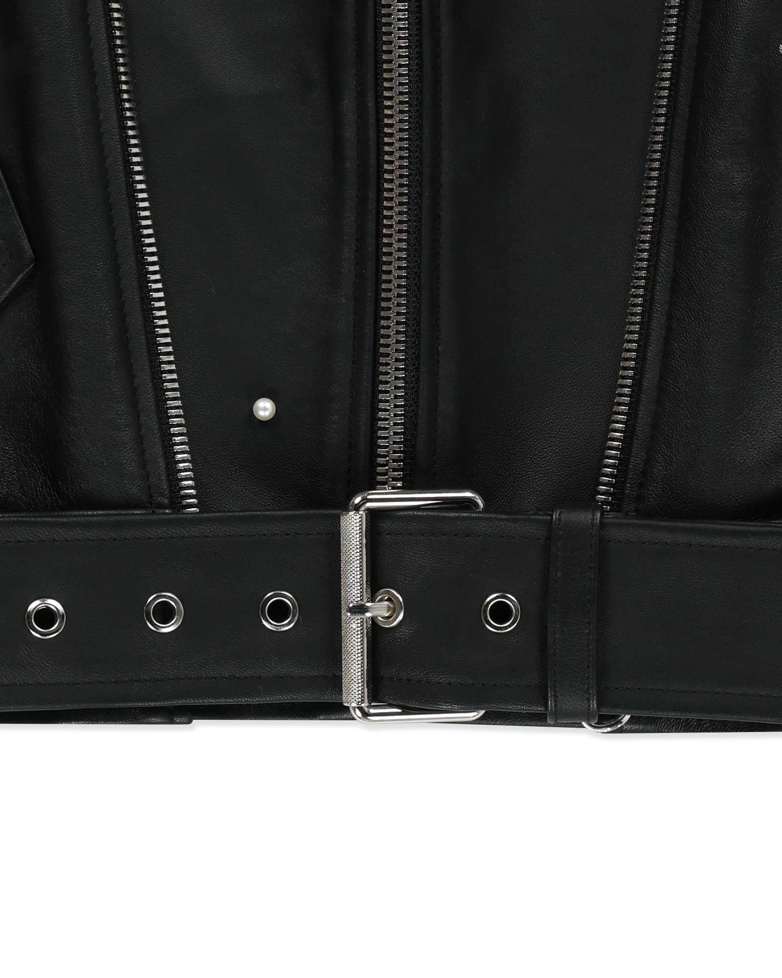 Kimhe Kim - Pearl Embellished Leather Biker Jacket (Black) product image 9 | TRAB K-Fashion Australia