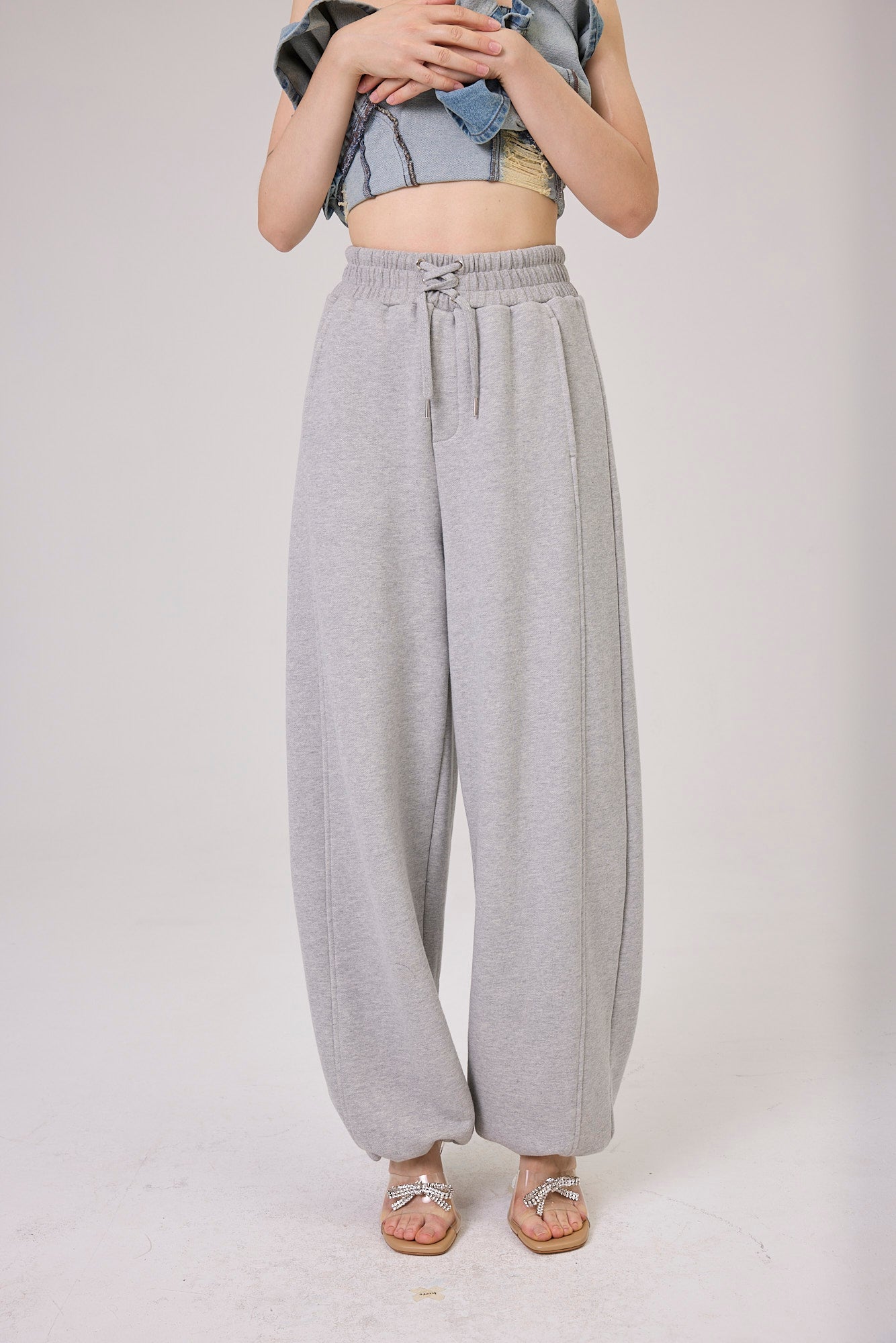 Kimhe Kim - Eyelet Detailed Sweatpants (Grey) product image 1 | TRAB K-Fashion Australia