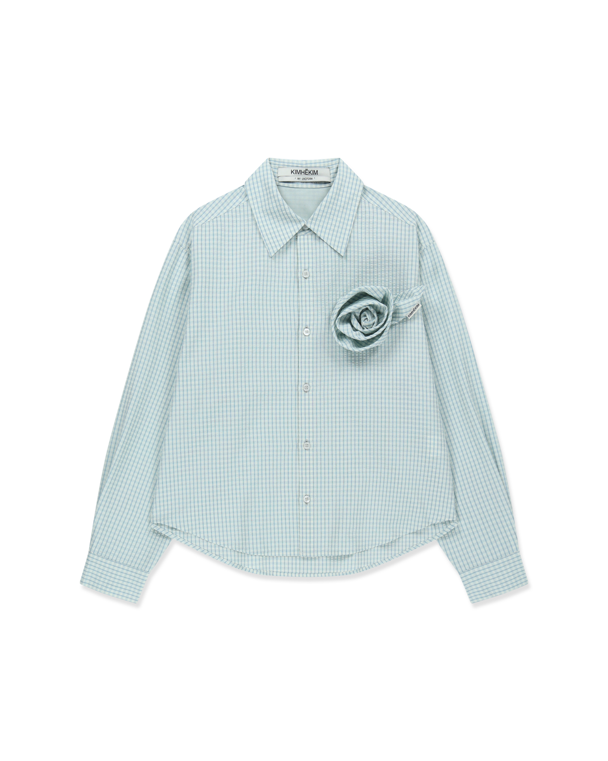 Kimhe Kim - Rose Embellished Checkered Shirt (Blue) product image 5 | TRAB K-Fashion Australia