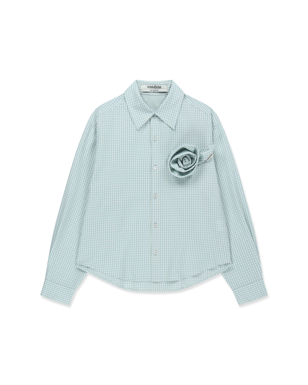 Kimhe Kim - Rose Embellished Checkered Shirt (Blue) product image 1 | TRAB K-Fashion Australia