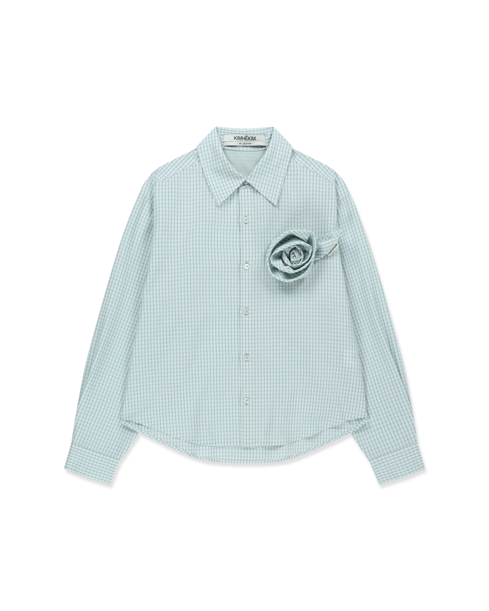 Kimhe Kim - Rose Embellished Checkered Shirt (Blue) product image 1 | TRAB K-Fashion Australia