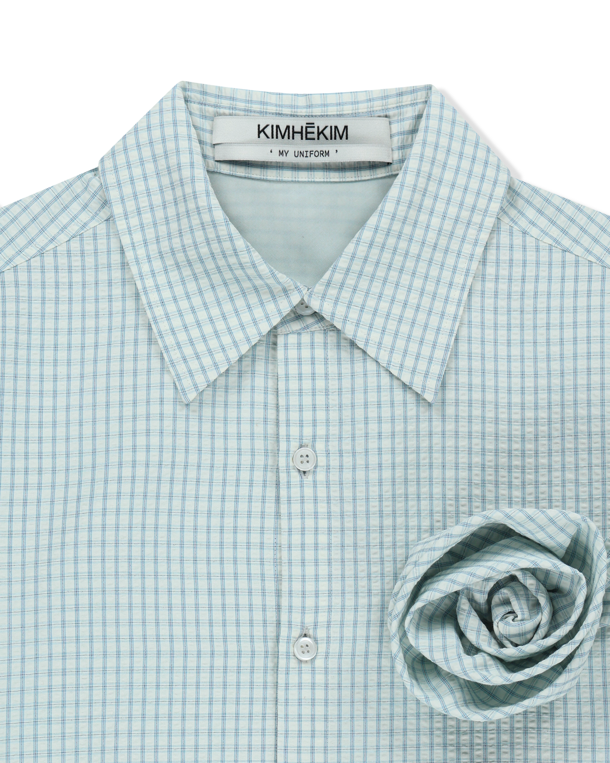 Kimhe Kim - Rose Embellished Checkered Shirt (Blue) product image 7 | TRAB K-Fashion Australia