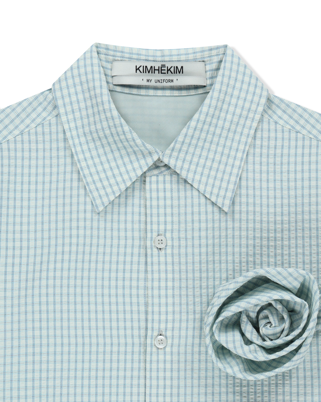 Kimhe Kim - Rose Embellished Checkered Shirt (Blue) product image 3 | TRAB K-Fashion Australia
