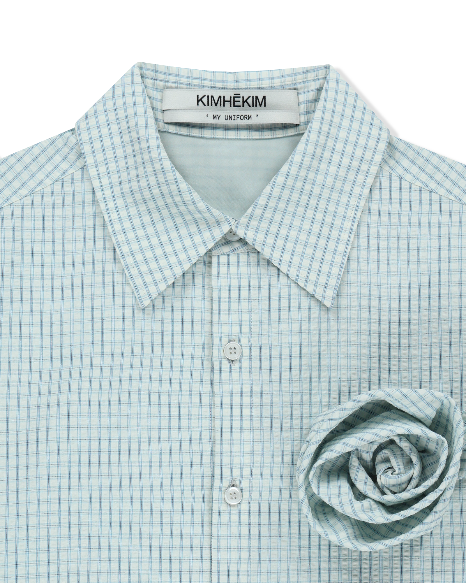 Kimhe Kim - Rose Embellished Checkered Shirt (Blue) product image 3 | TRAB K-Fashion Australia