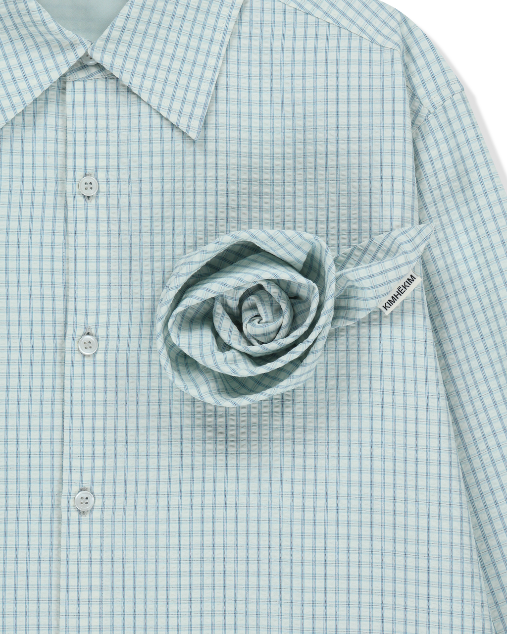 Kimhe Kim - Rose Embellished Checkered Shirt (Blue) product image 4 | TRAB K-Fashion Australia