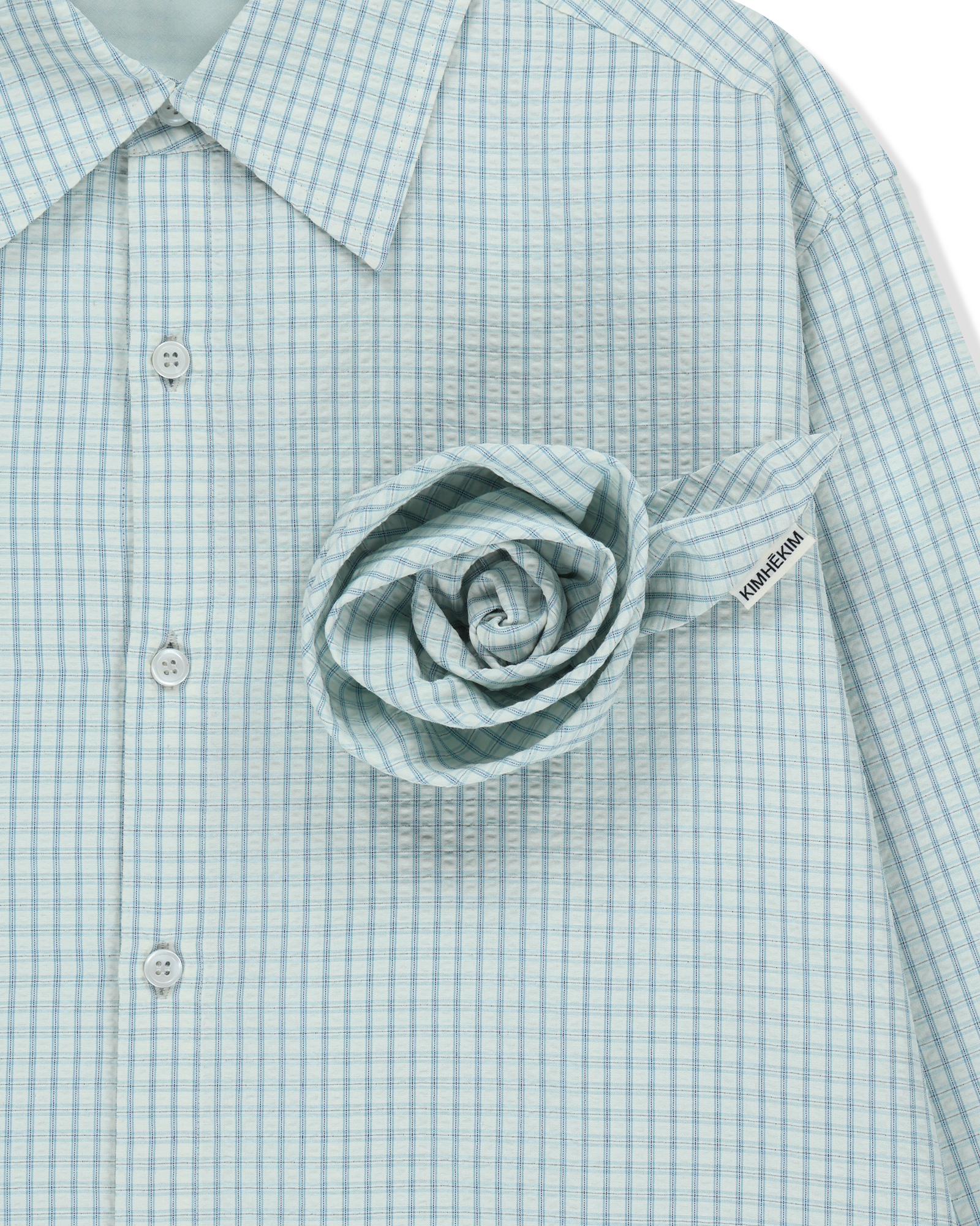 Kimhe Kim - Rose Embellished Checkered Shirt (Blue) product image 4 | TRAB K-Fashion Australia