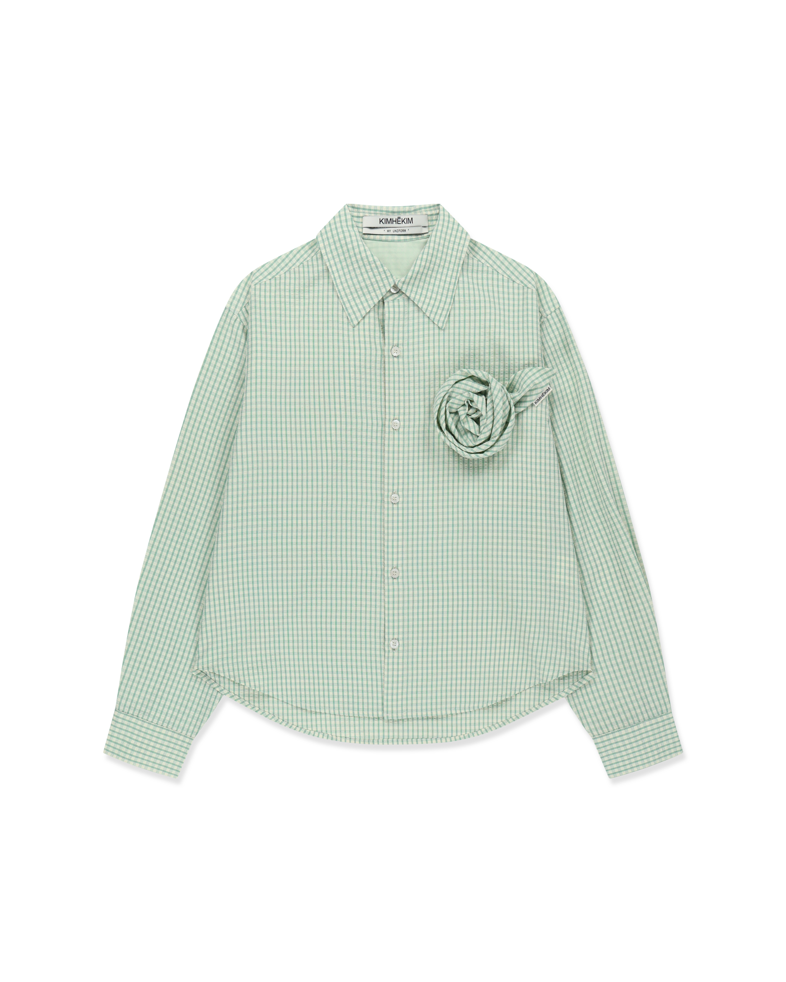 Kimhe Kim - Rose Embellished Checkered Shirt (Green) product image 1 | TRAB K-Fashion Australia