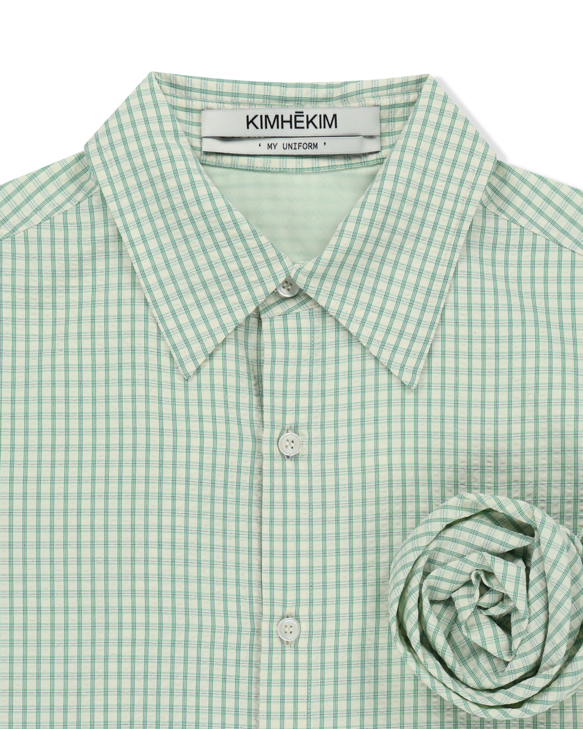 Kimhe Kim - Rose Embellished Checkered Shirt (Green) product image 3 | TRAB K-Fashion Australia