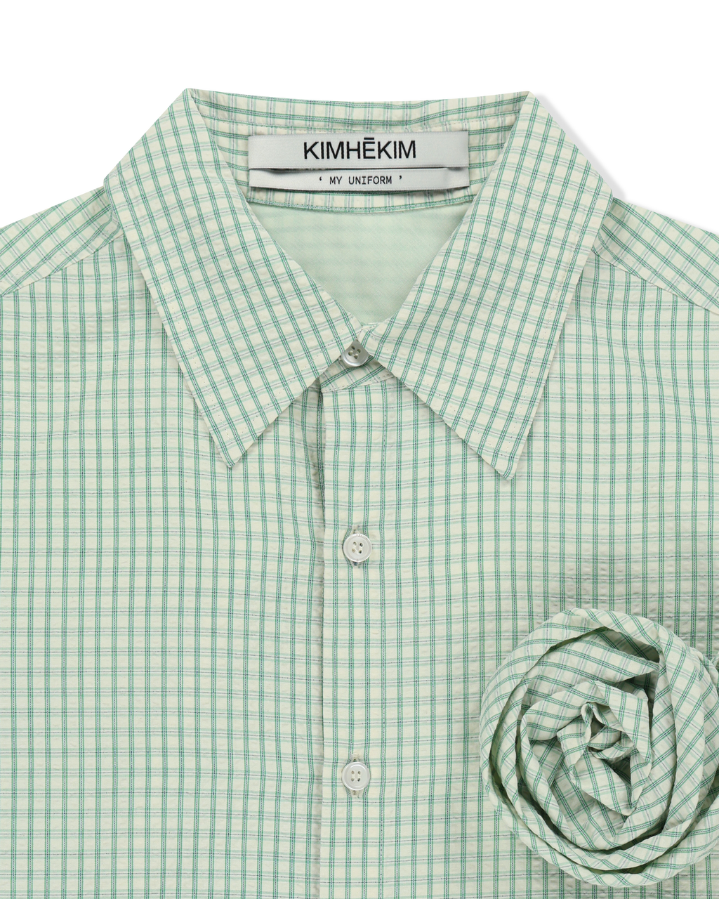 Kimhe Kim - Rose Embellished Checkered Shirt (Green) product image 3 | TRAB K-Fashion Australia