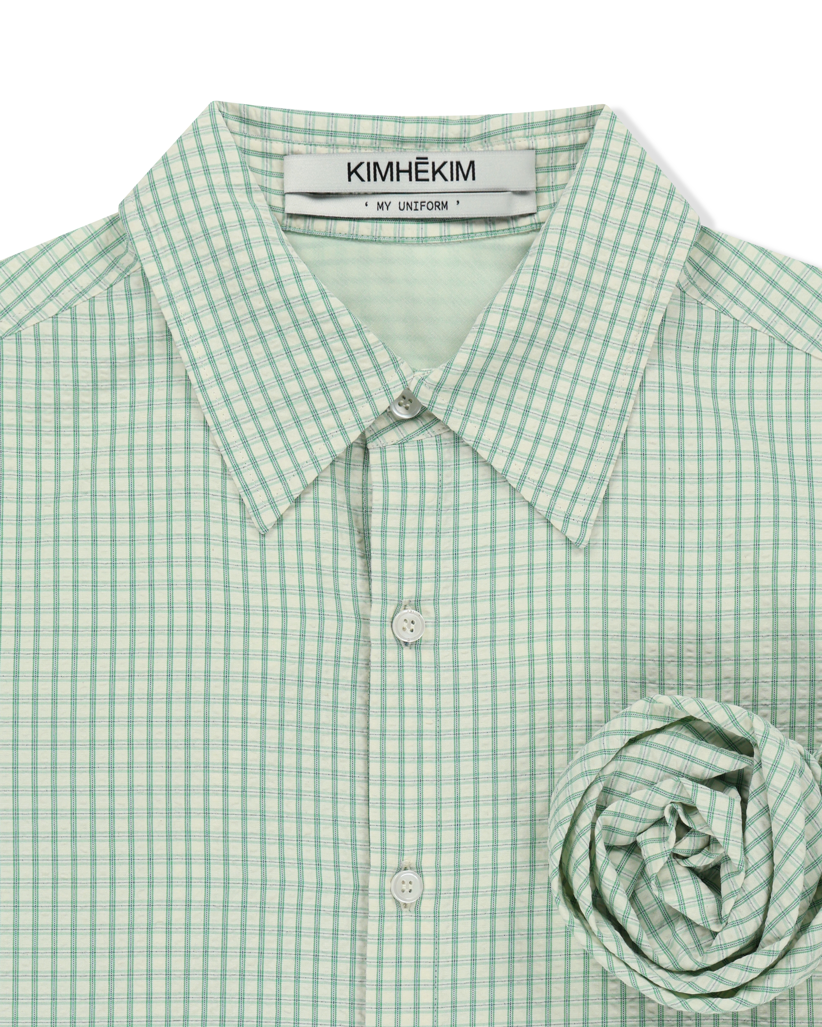 Kimhe Kim - Rose Embellished Checkered Shirt (Green) product image 3 | TRAB K-Fashion Australia