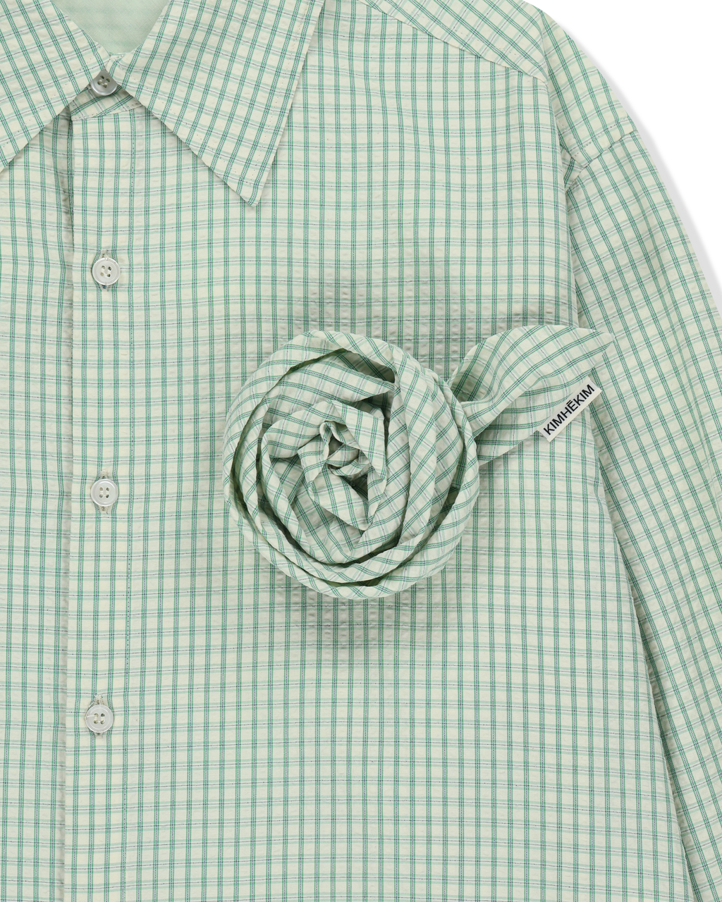 Kimhe Kim - Rose Embellished Checkered Shirt (Green) product image 4 | TRAB K-Fashion Australia