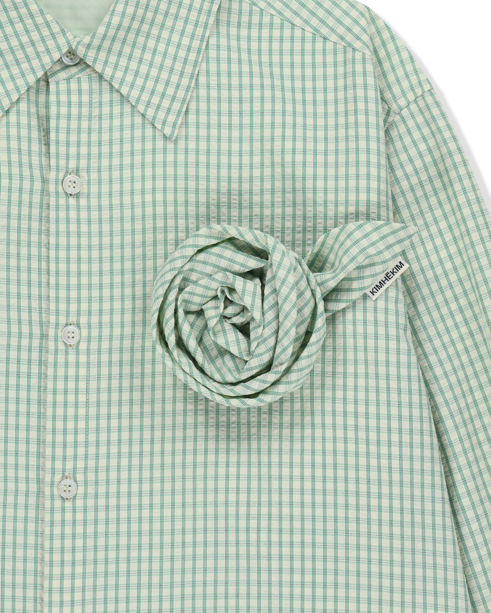 Kimhe Kim - Rose Embellished Checkered Shirt (Green) product image 4 | TRAB K-Fashion Australia