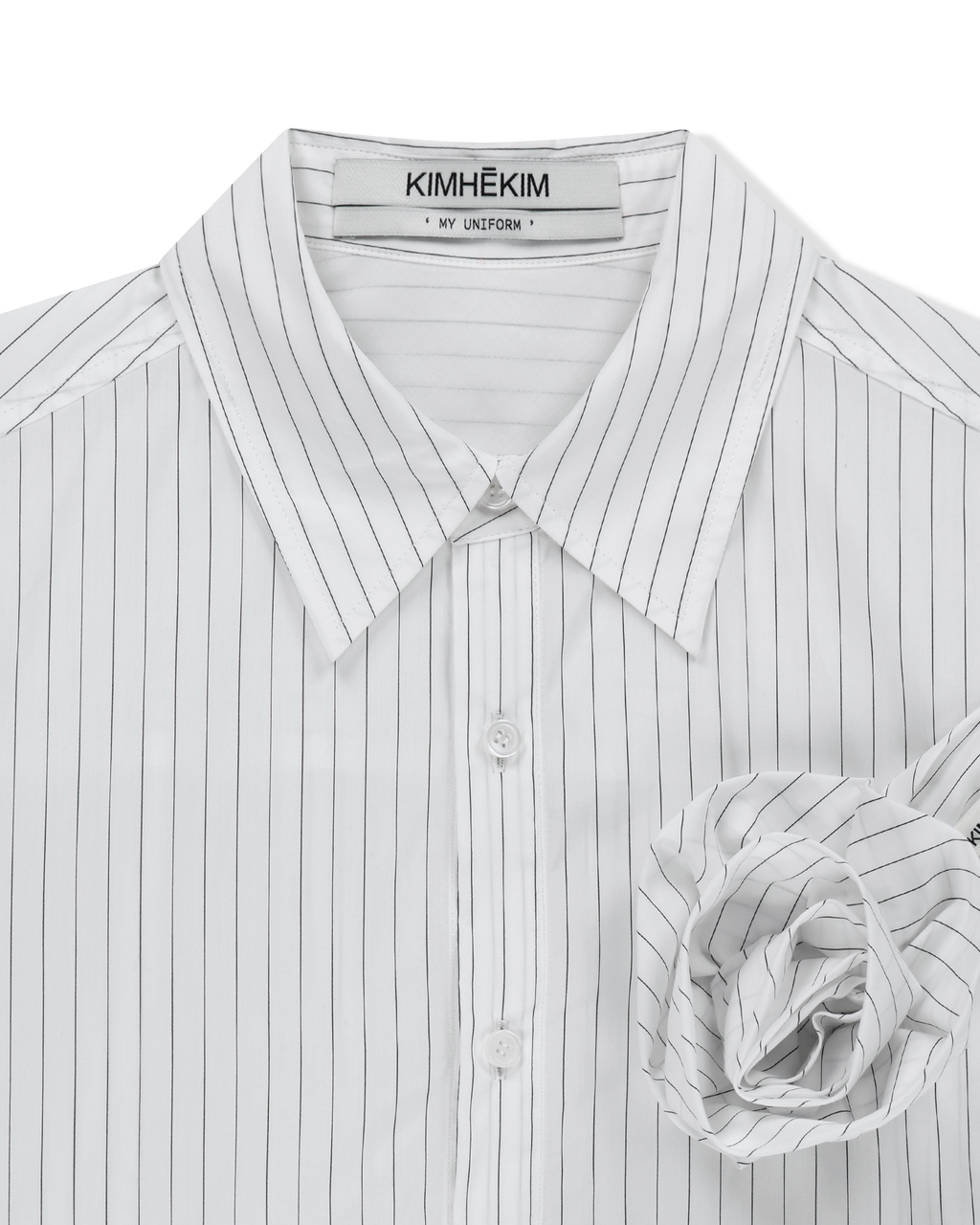 Kimhe Kim - Rose Embellished Striped Shirt (White) product image 11 | TRAB K-Fashion Australia