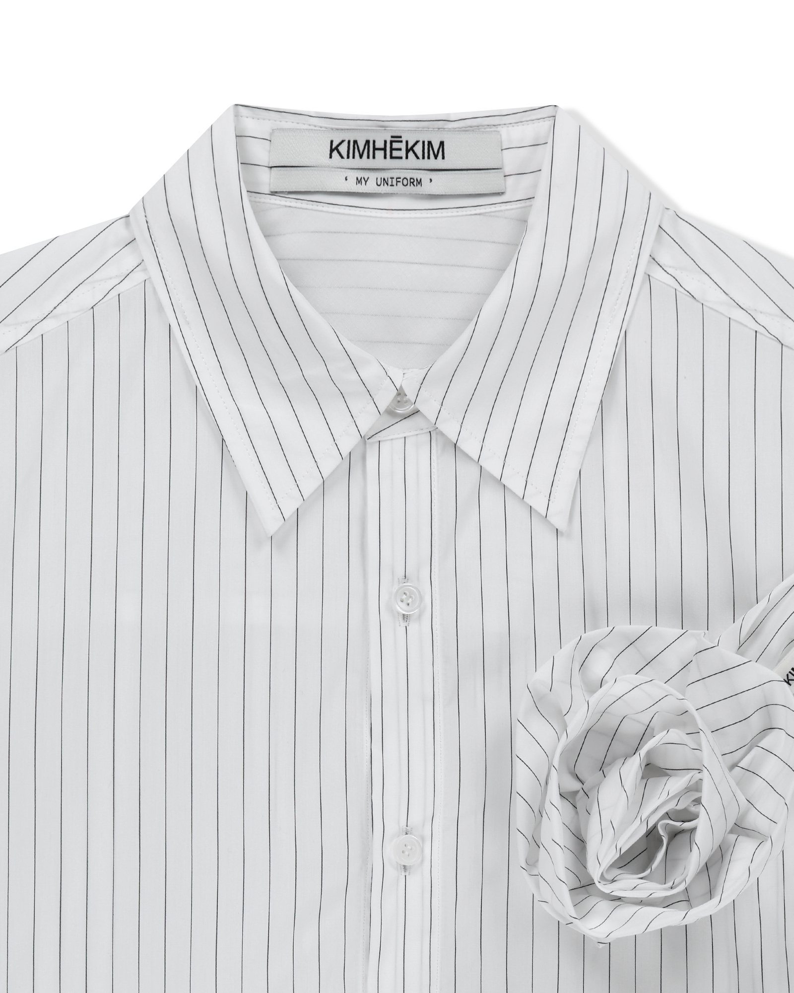 Kimhe Kim - Rose Embellished Striped Shirt (White) product image 11 | TRAB K-Fashion Australia