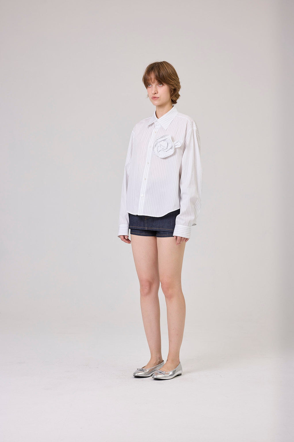 Kimhe Kim - Rose Embellished Striped Shirt (White) product image 2 | TRAB K-Fashion Australia