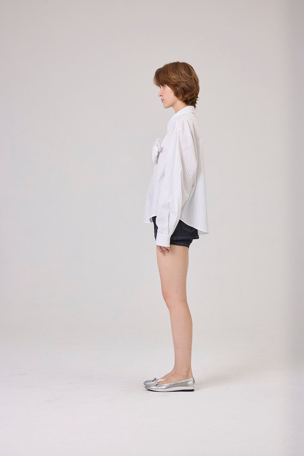 Kimhe Kim - Rose Embellished Striped Shirt (White) product image 3 | TRAB K-Fashion Australia