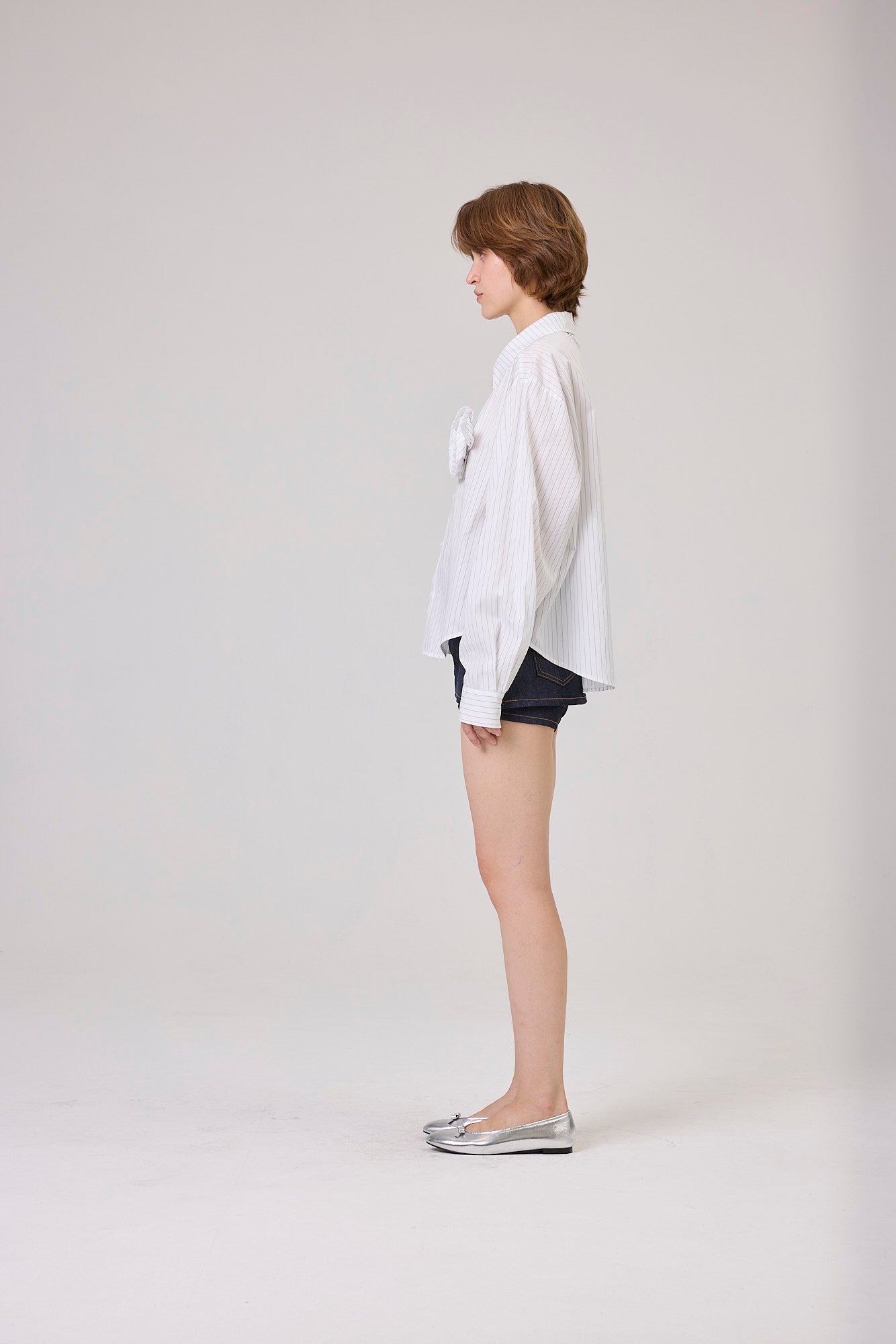 Kimhe Kim - Rose Embellished Striped Shirt (White) product image 3 | TRAB K-Fashion Australia