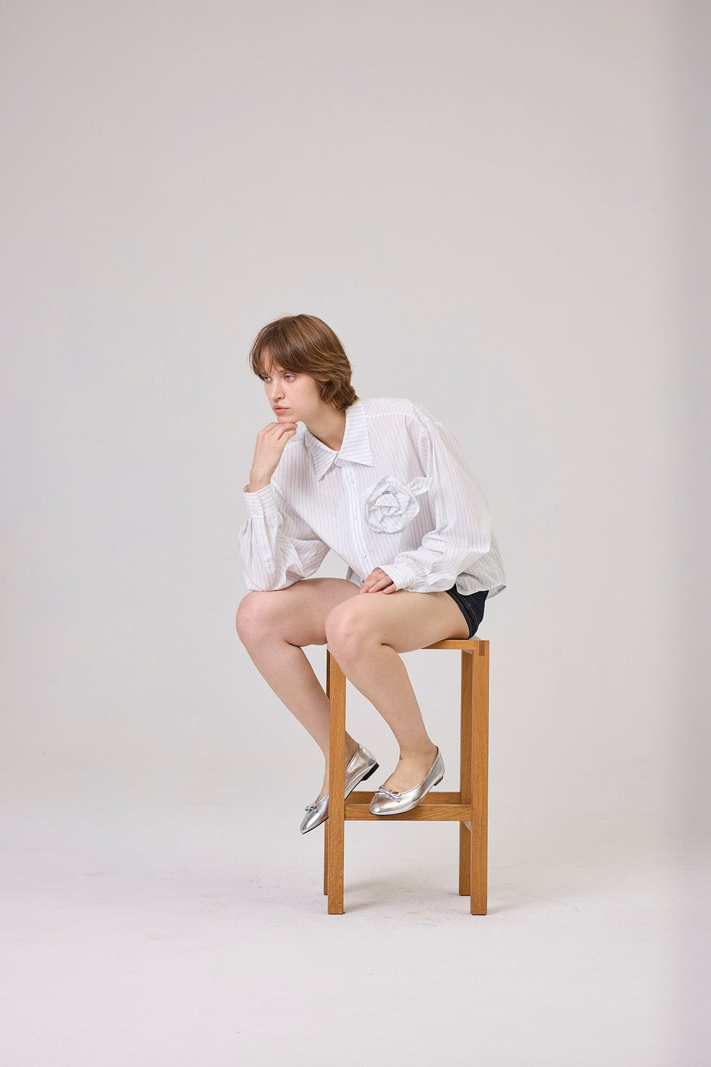 Kimhe Kim - Rose Embellished Striped Shirt (White) product image 5 | TRAB K-Fashion Australia