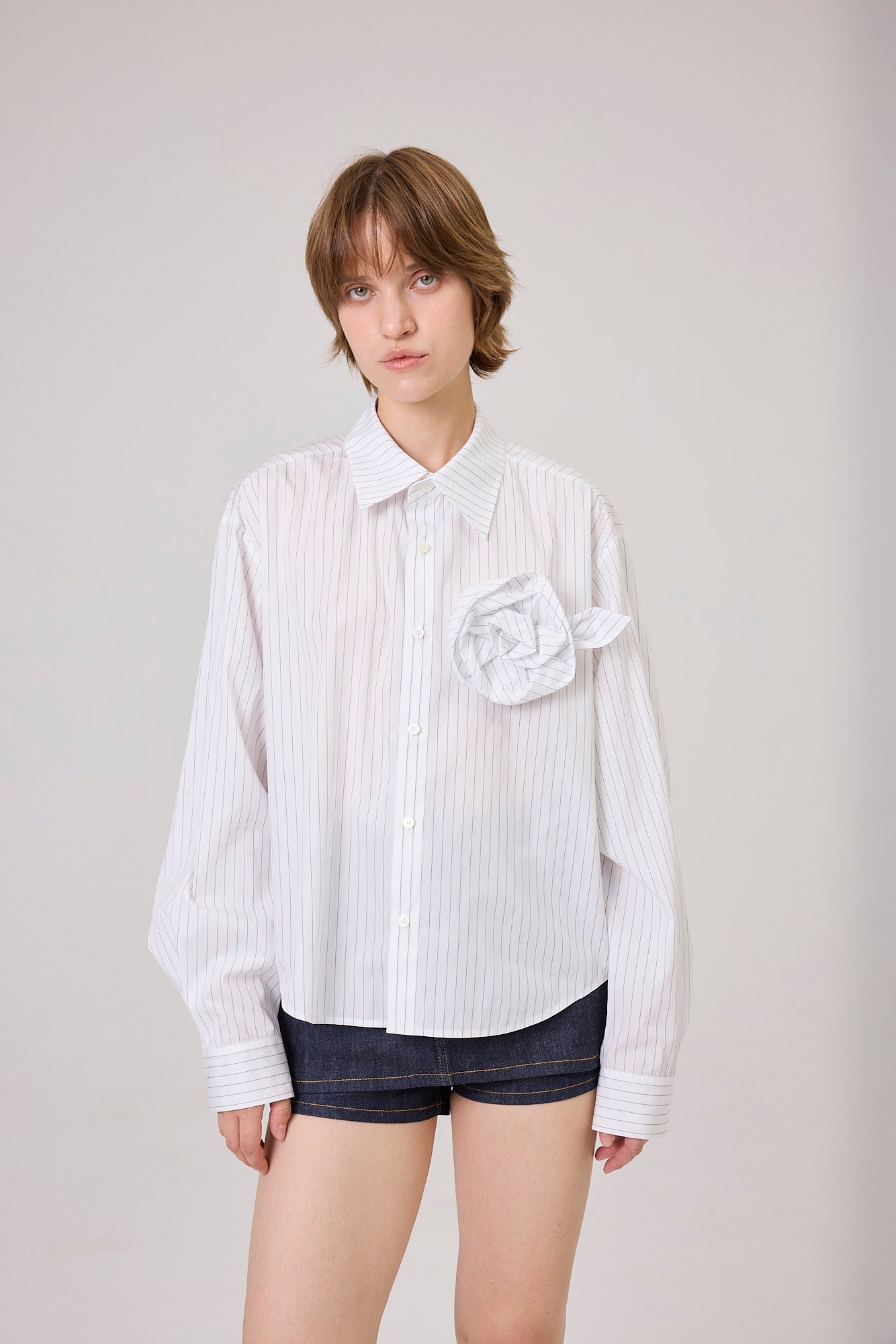 Kimhe Kim - Rose Embellished Striped Shirt (White) product image 6 | TRAB K-Fashion Australia