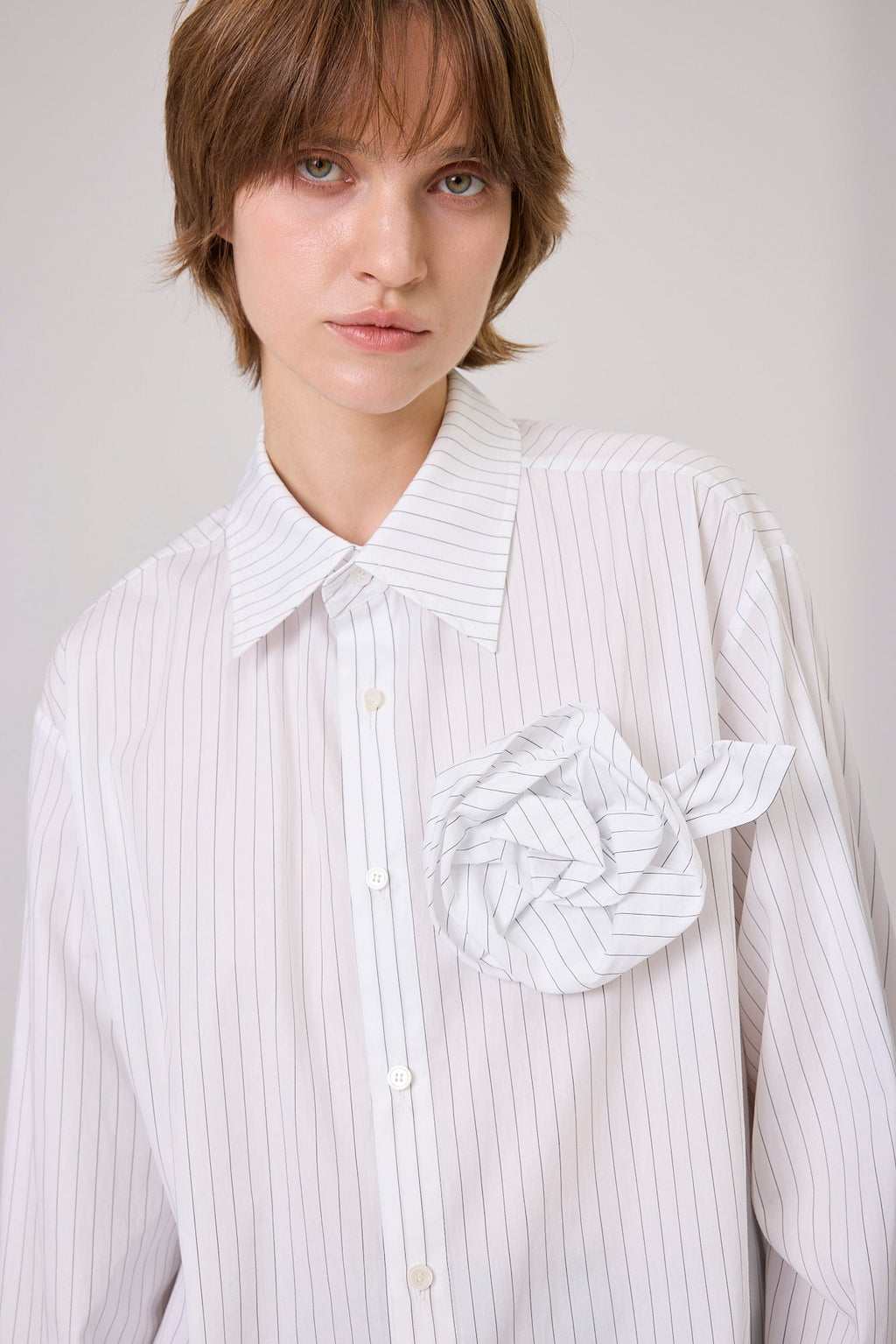 Kimhe Kim - Rose Embellished Striped Shirt (White) product image 7 | TRAB K-Fashion Australia