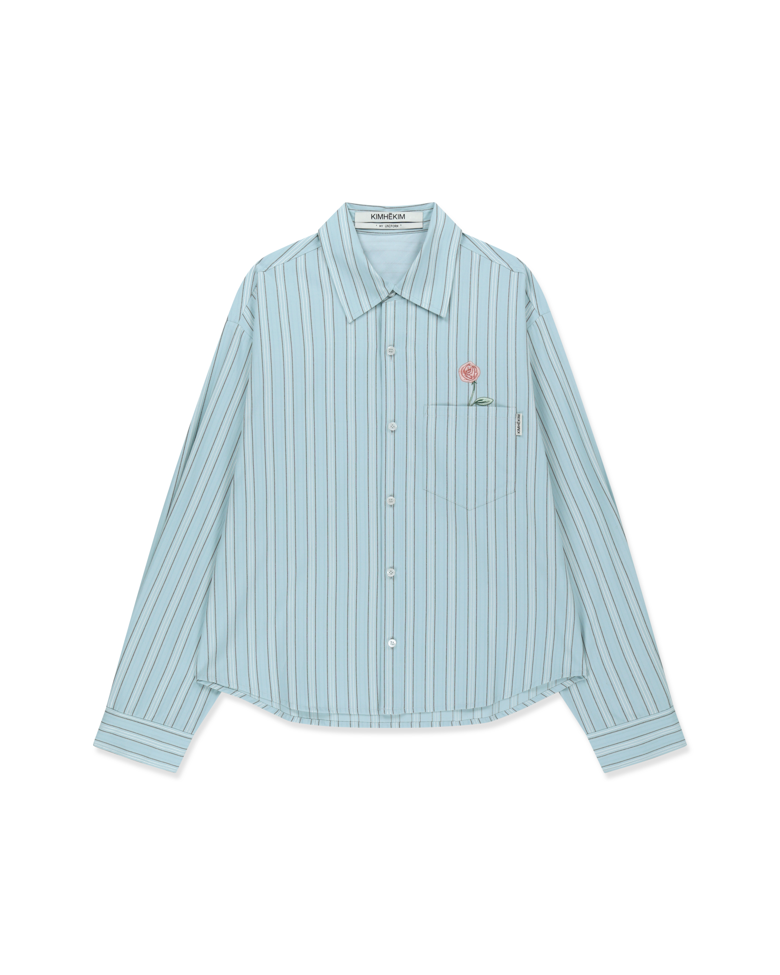 Kimhe Kim - Rose Embroidered Striped Shirt (Blue) product image 1 | TRAB K-Fashion Australia