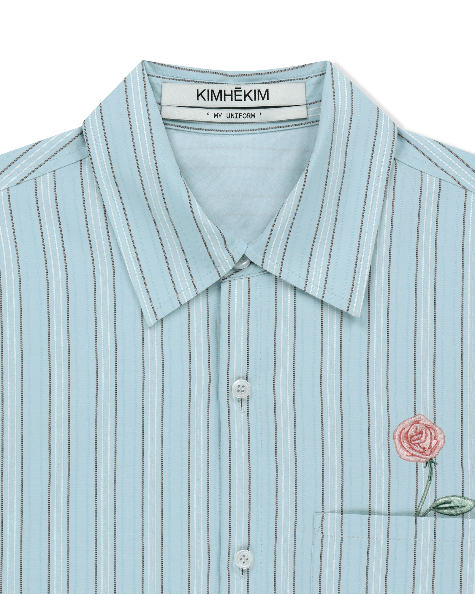 Kimhe Kim - Rose Embroidered Striped Shirt (Blue) product image 3 | TRAB K-Fashion Australia