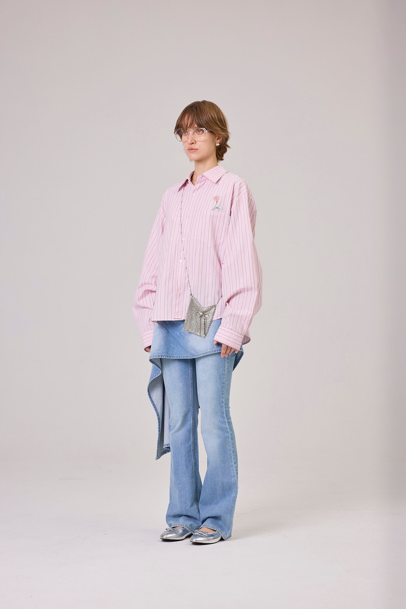 Kimhe Kim - Rose Embroidered Striped Shirt (Pink) product image 2 | TRAB K-Fashion Australia