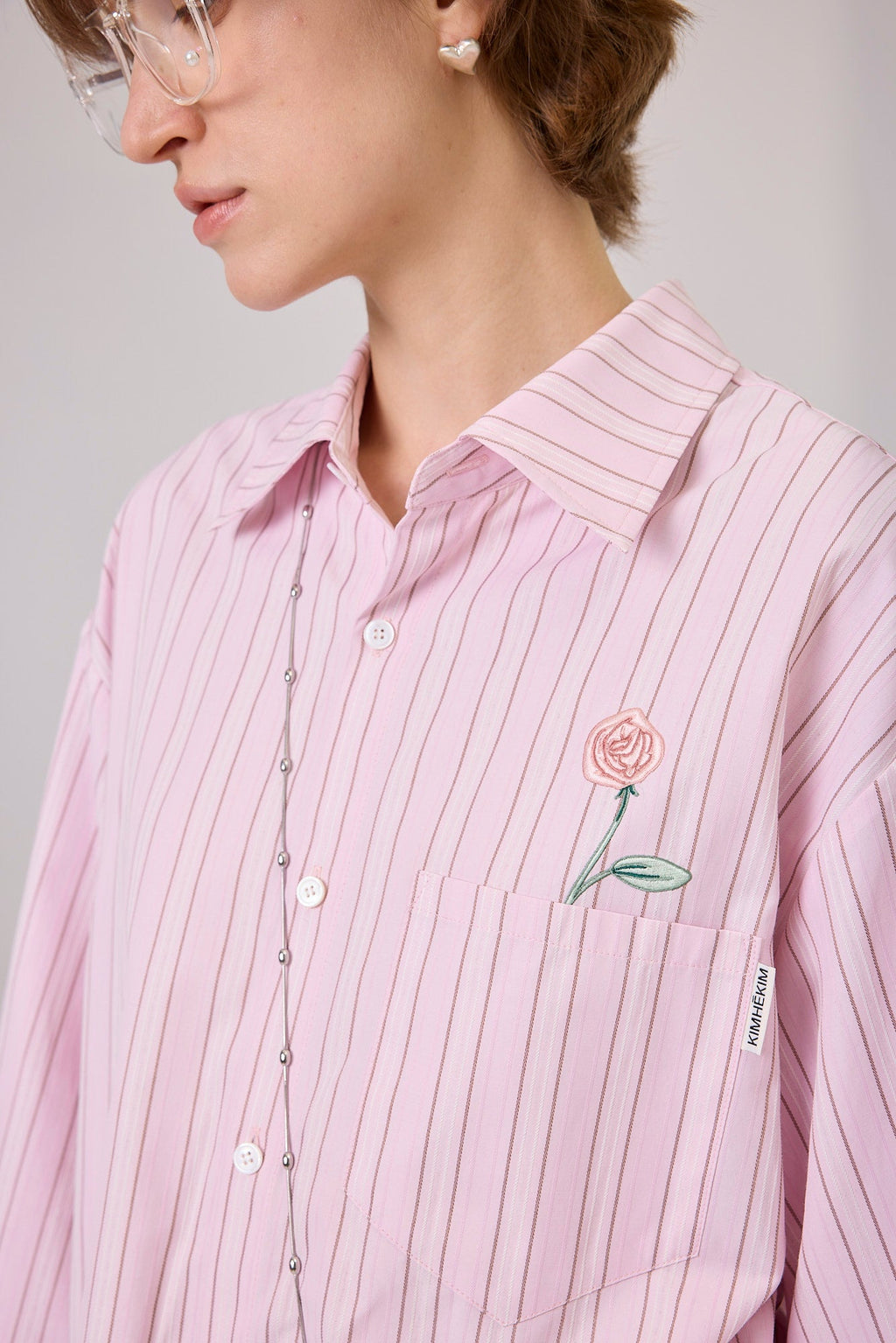 Kimhe Kim - Rose Embroidered Striped Shirt (Pink) product image 5 | TRAB K-Fashion Australia