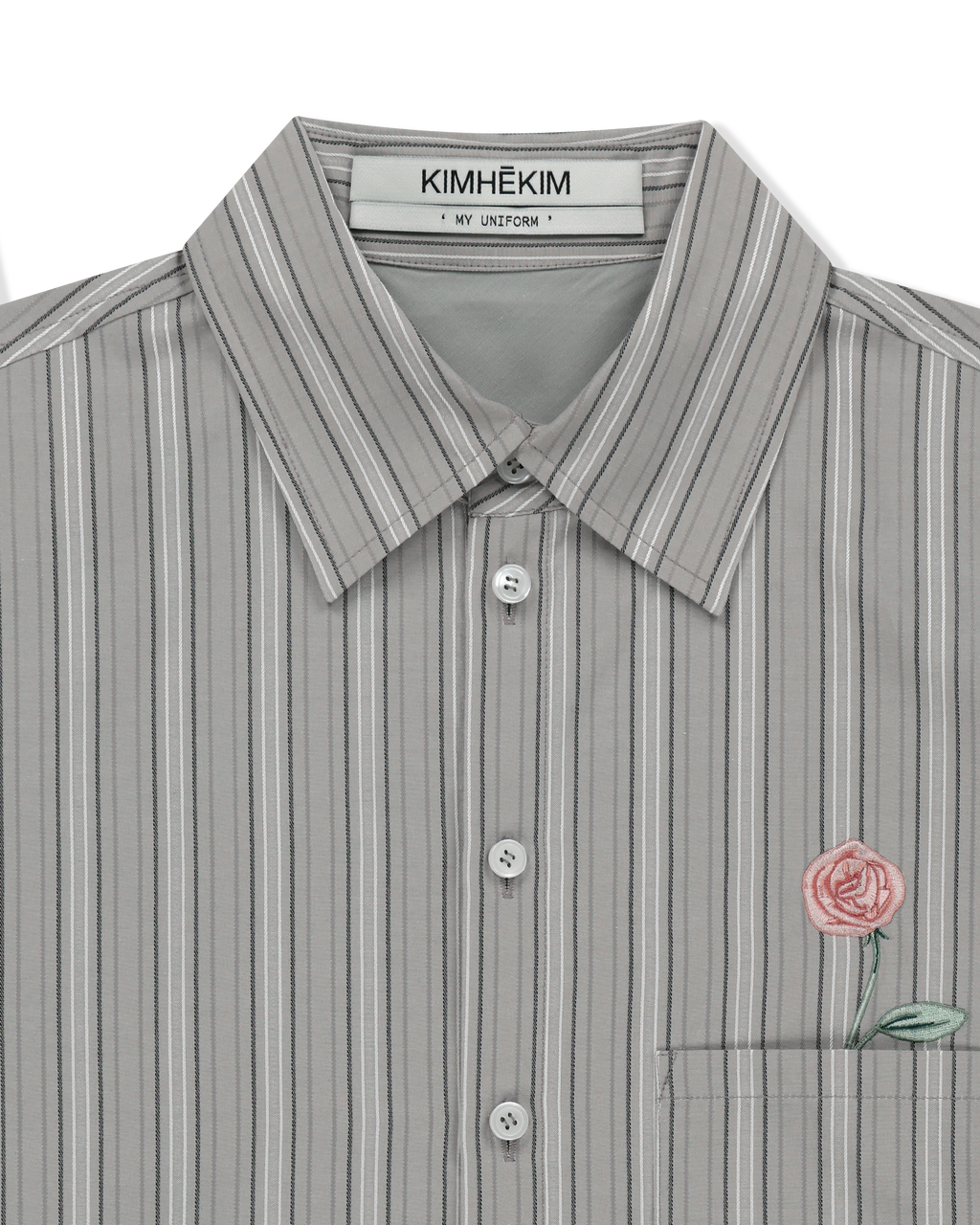 Kimhe Kim - Rose Embroidered Striped Short Sleeve Shirt (Grey) product image 3 | TRAB K-Fashion Australia