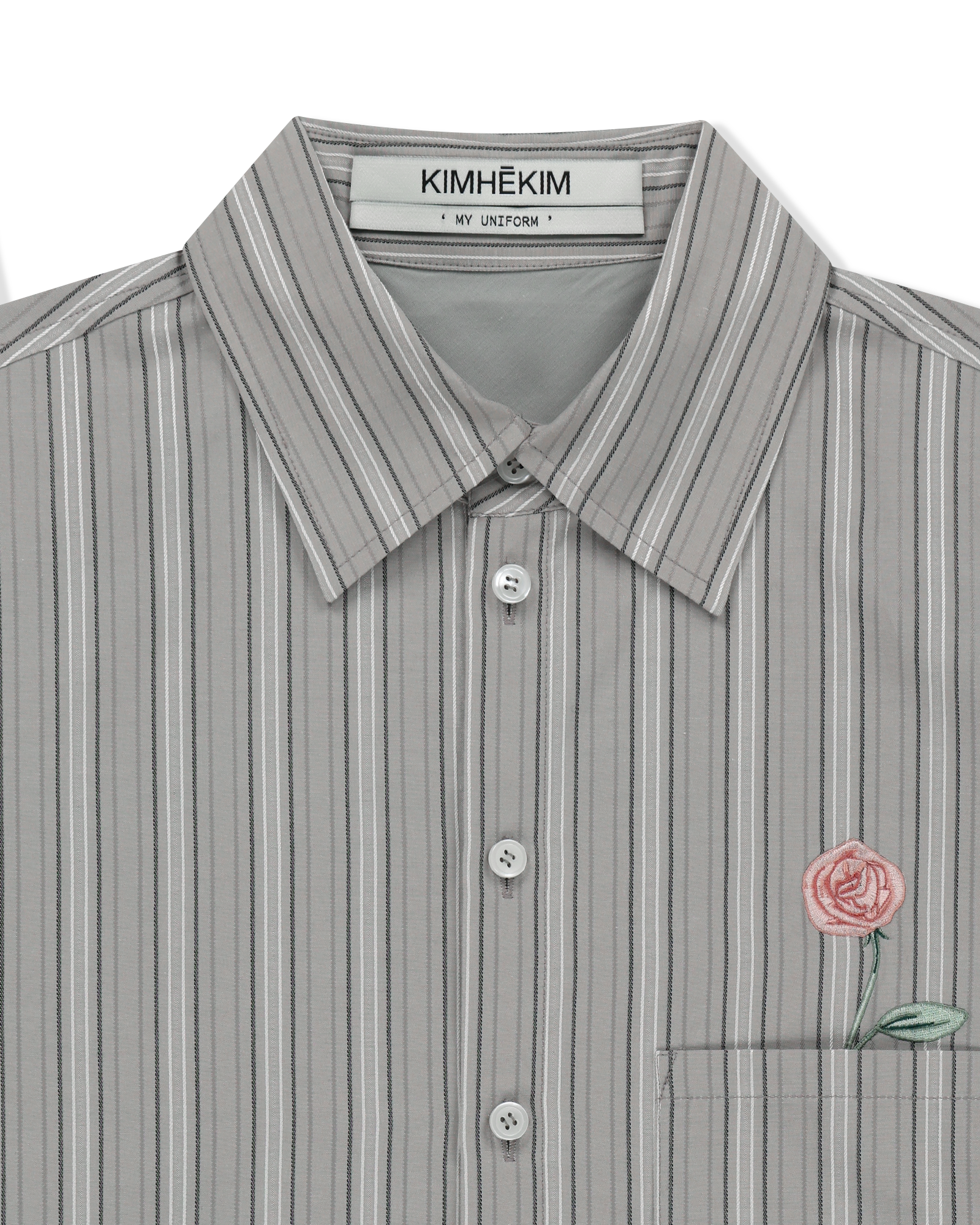 Kimhe Kim - Rose Embroidered Striped Short Sleeve Shirt (Grey) product image 3 | TRAB K-Fashion Australia