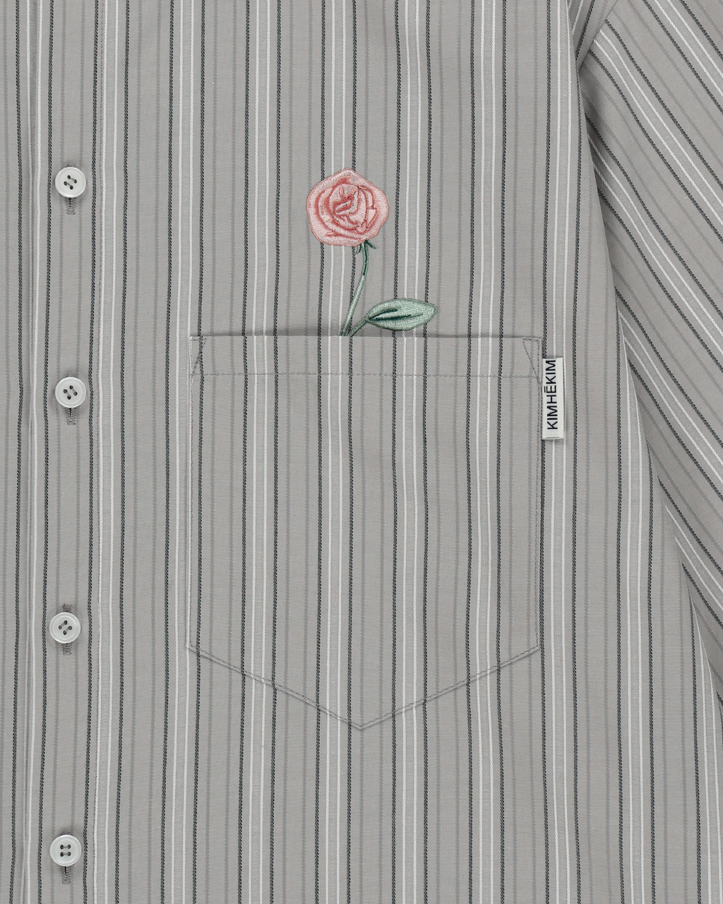 Kimhe Kim - Rose Embroidered Striped Short Sleeve Shirt (Grey) product image 5 | TRAB K-Fashion Australia
