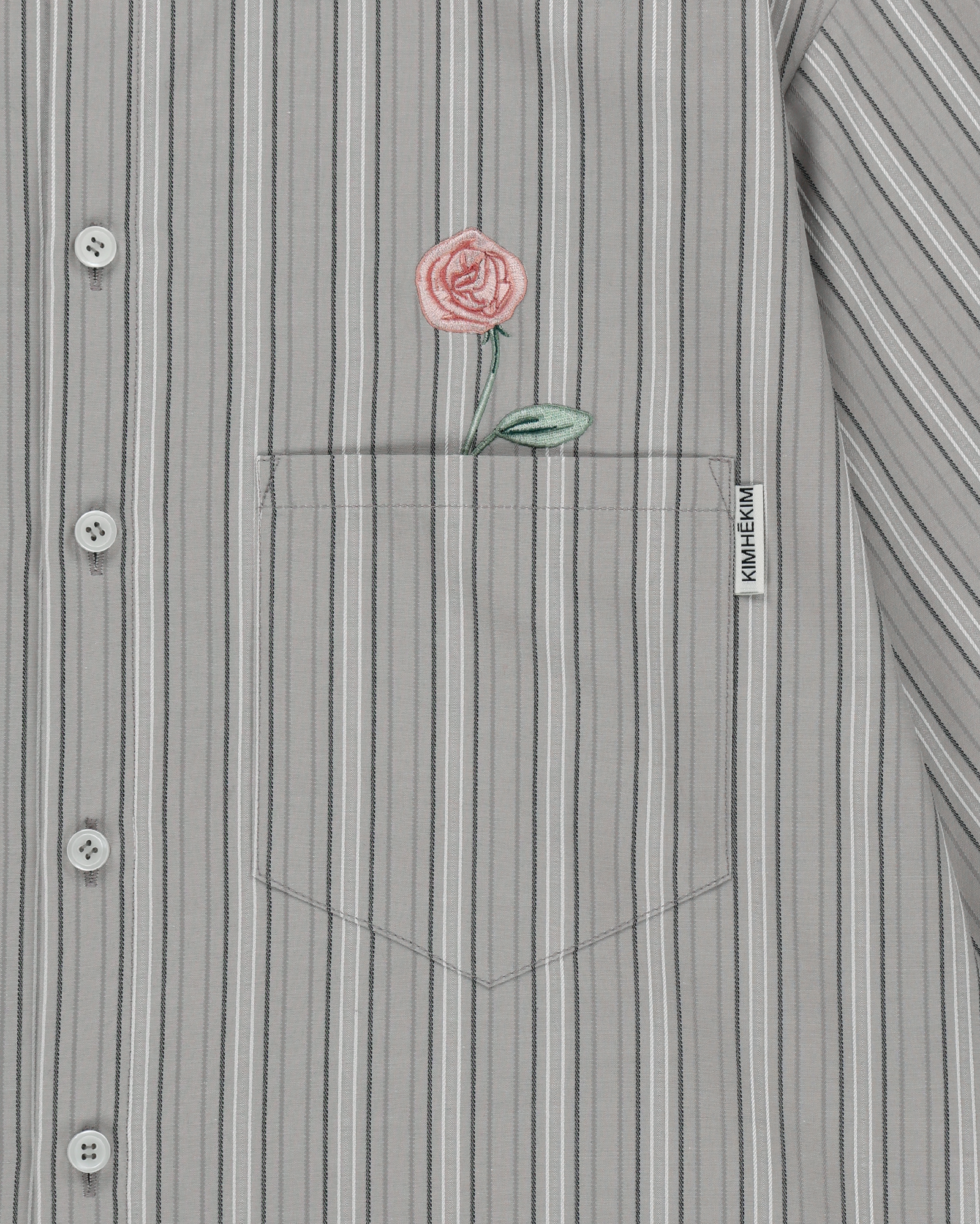 Kimhe Kim - Rose Embroidered Striped Short Sleeve Shirt (Grey) product image 5 | TRAB K-Fashion Australia