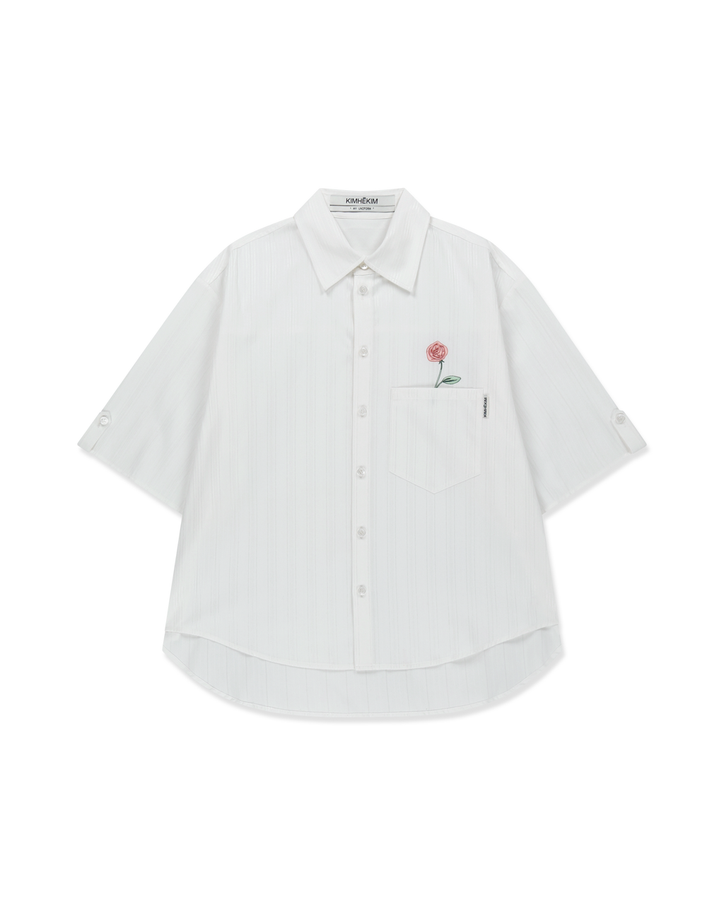 Kimhe Kim - Rose Embroidered Striped Short Sleeve Shirt (White) product image 7 | TRAB K-Fashion Australia