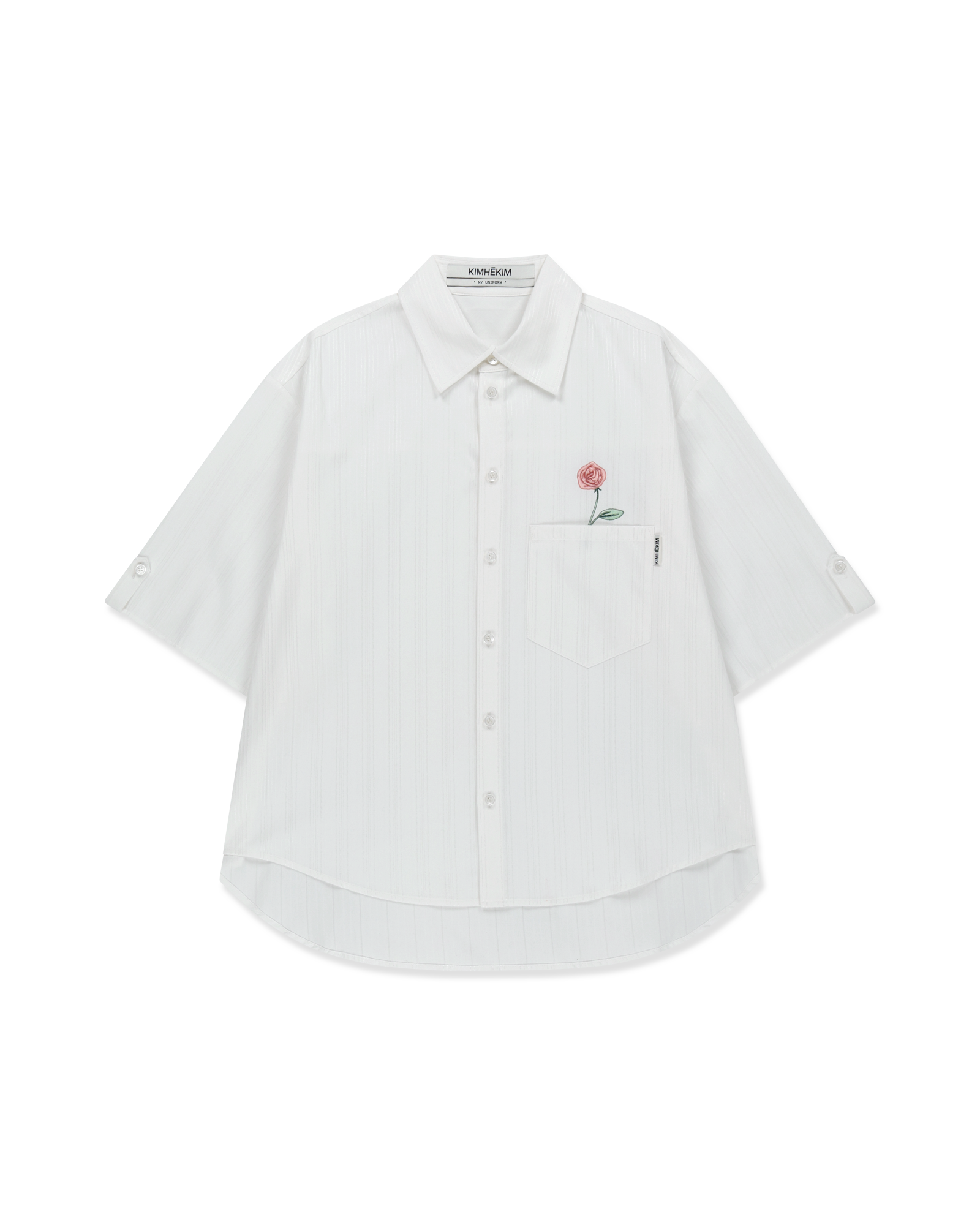 Kimhe Kim - Rose Embroidered Striped Short Sleeve Shirt (White) product image 7 | TRAB K-Fashion Australia