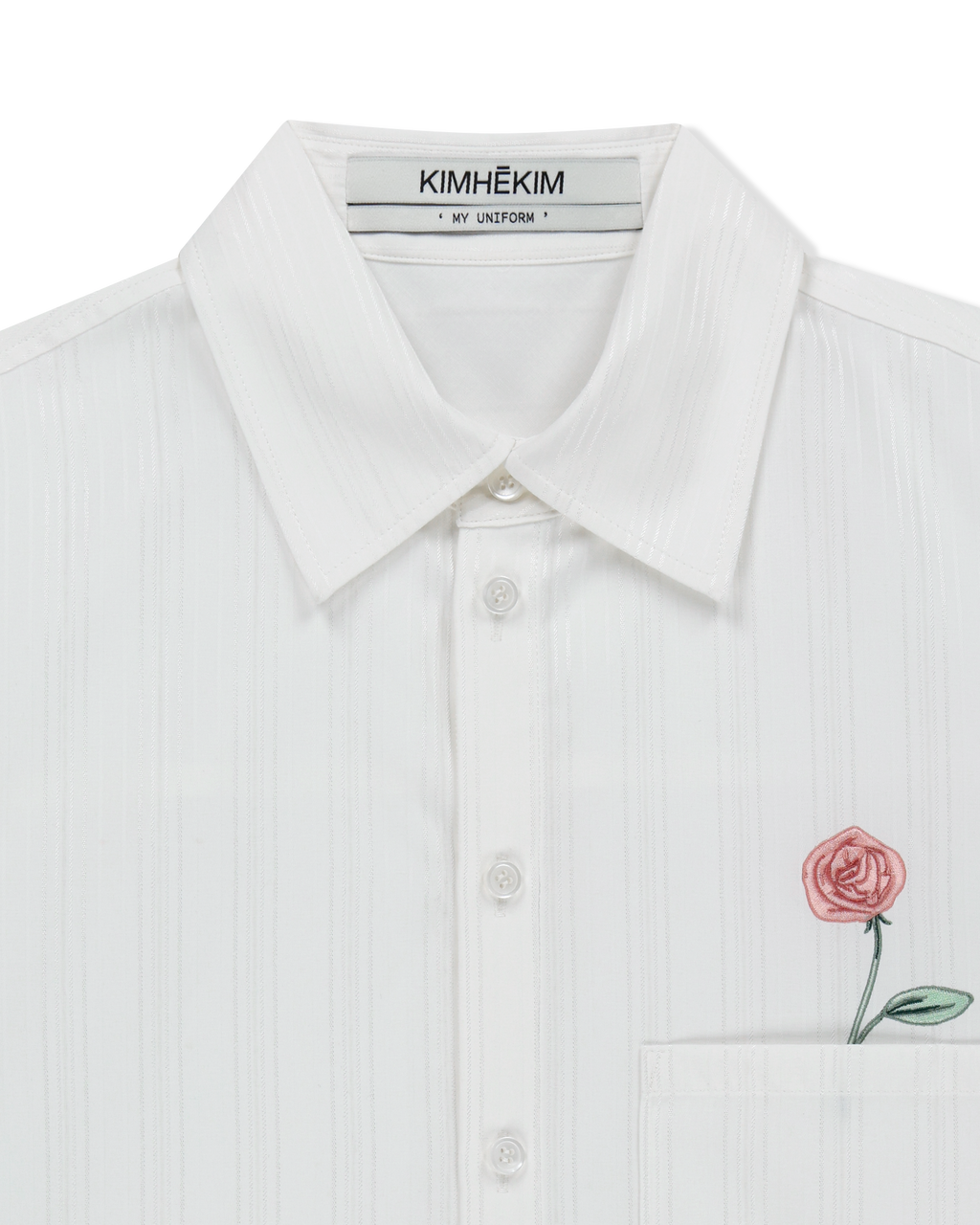 Kimhe Kim - Rose Embroidered Striped Short Sleeve Shirt (White) product image 9 | TRAB K-Fashion Australia