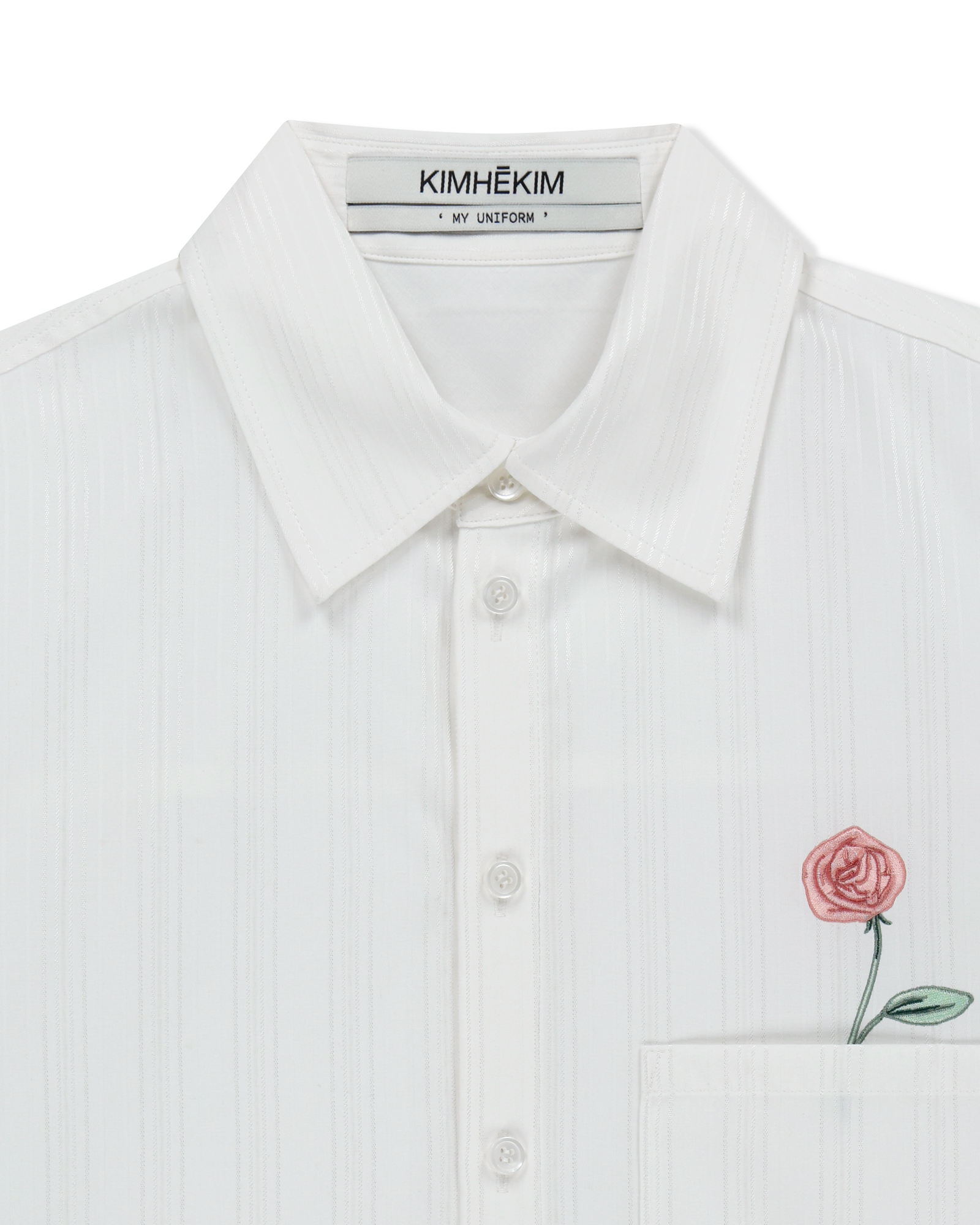 Kimhe Kim - Rose Embroidered Striped Short Sleeve Shirt (White) product image 9 | TRAB K-Fashion Australia