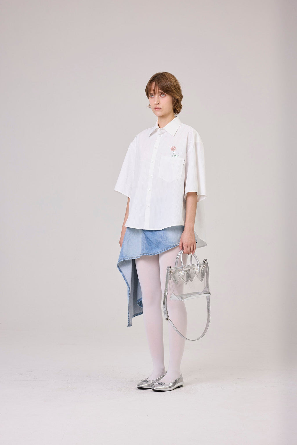 Kimhe Kim - Rose Embroidered Striped Short Sleeve Shirt (White) product image 2 | TRAB K-Fashion Australia