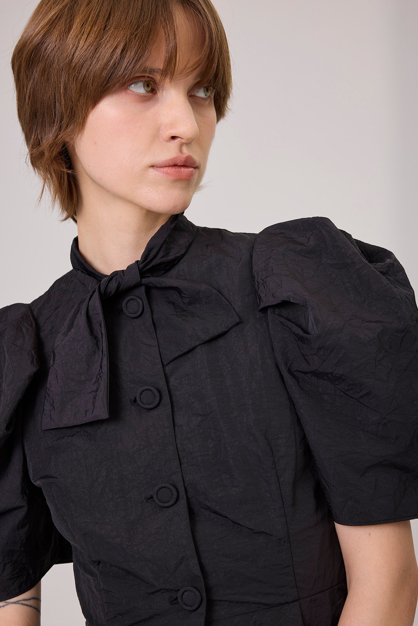 Kimhe Kim - Scarf Puff Sleeve Shirt (Black) product image 5 | TRAB K-Fashion Australia