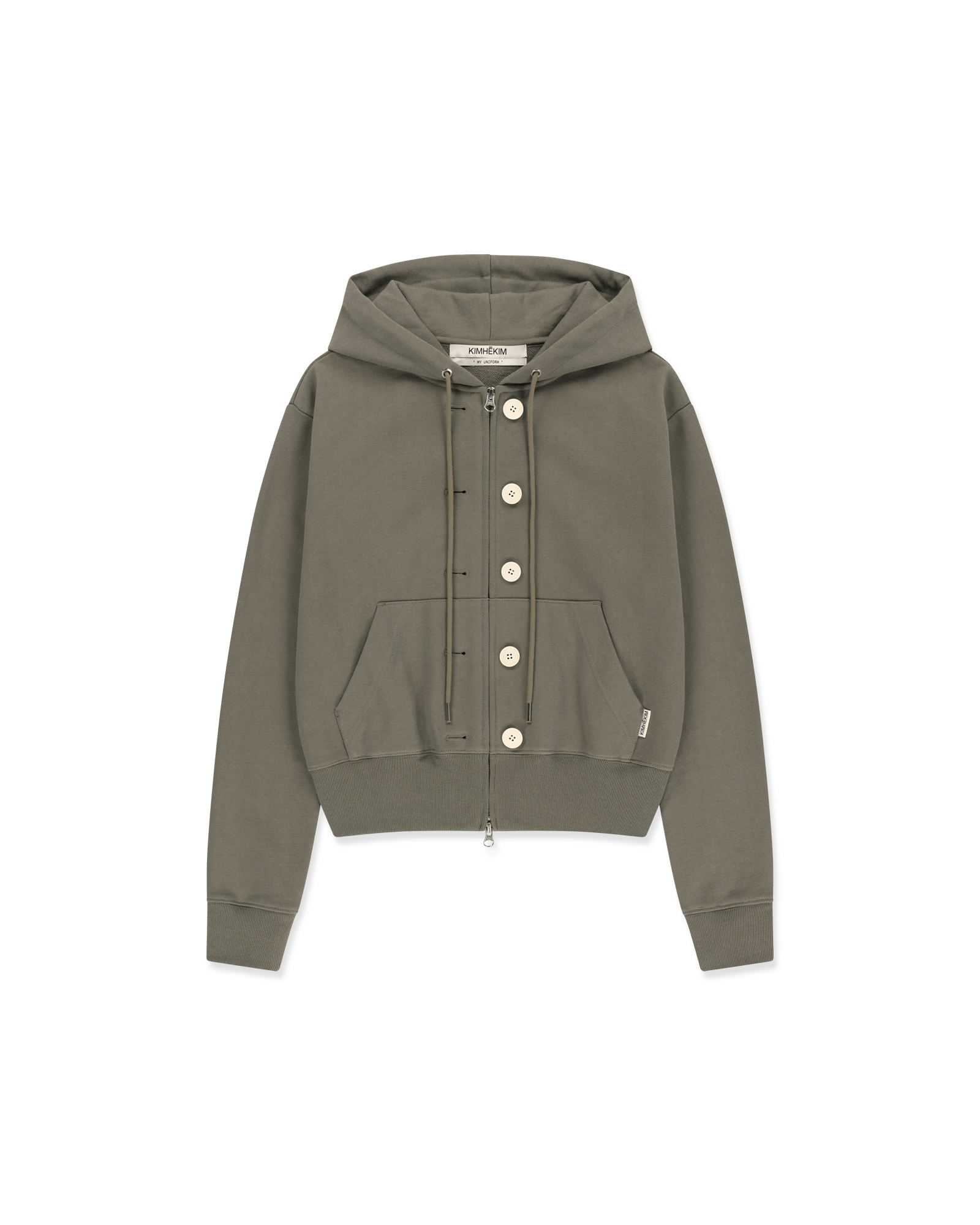 Kimhe Kim - Ash Button Zip-Up Hoodie (Khaki) product image 6 | TRAB K-Fashion Australia