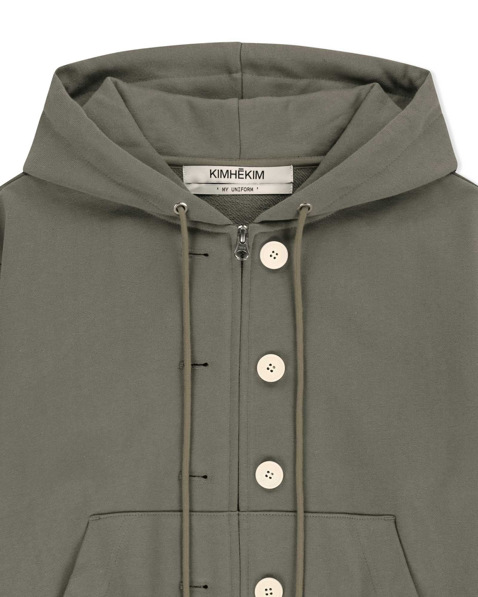 Kimhe Kim - Ash Button Zip-Up Hoodie (Khaki) product image 8 | TRAB K-Fashion Australia