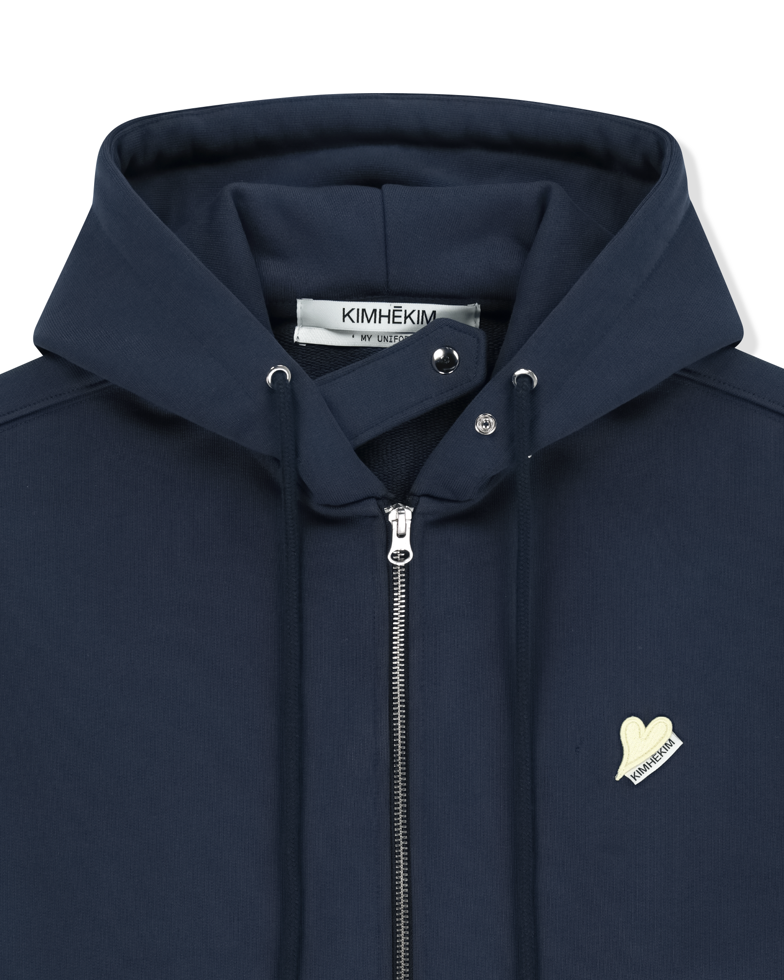 Kimhe Kim - Mini Heart Patch Zip-Up Hoodie (Navy/Yellow) product image 7 | TRAB K-Fashion Australia