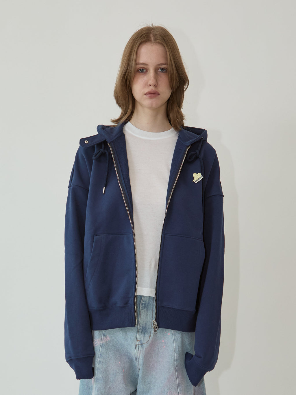 Kimhe Kim - Mini Heart Patch Zip-Up Hoodie (Navy/Yellow) product image 1 | TRAB K-Fashion Australia