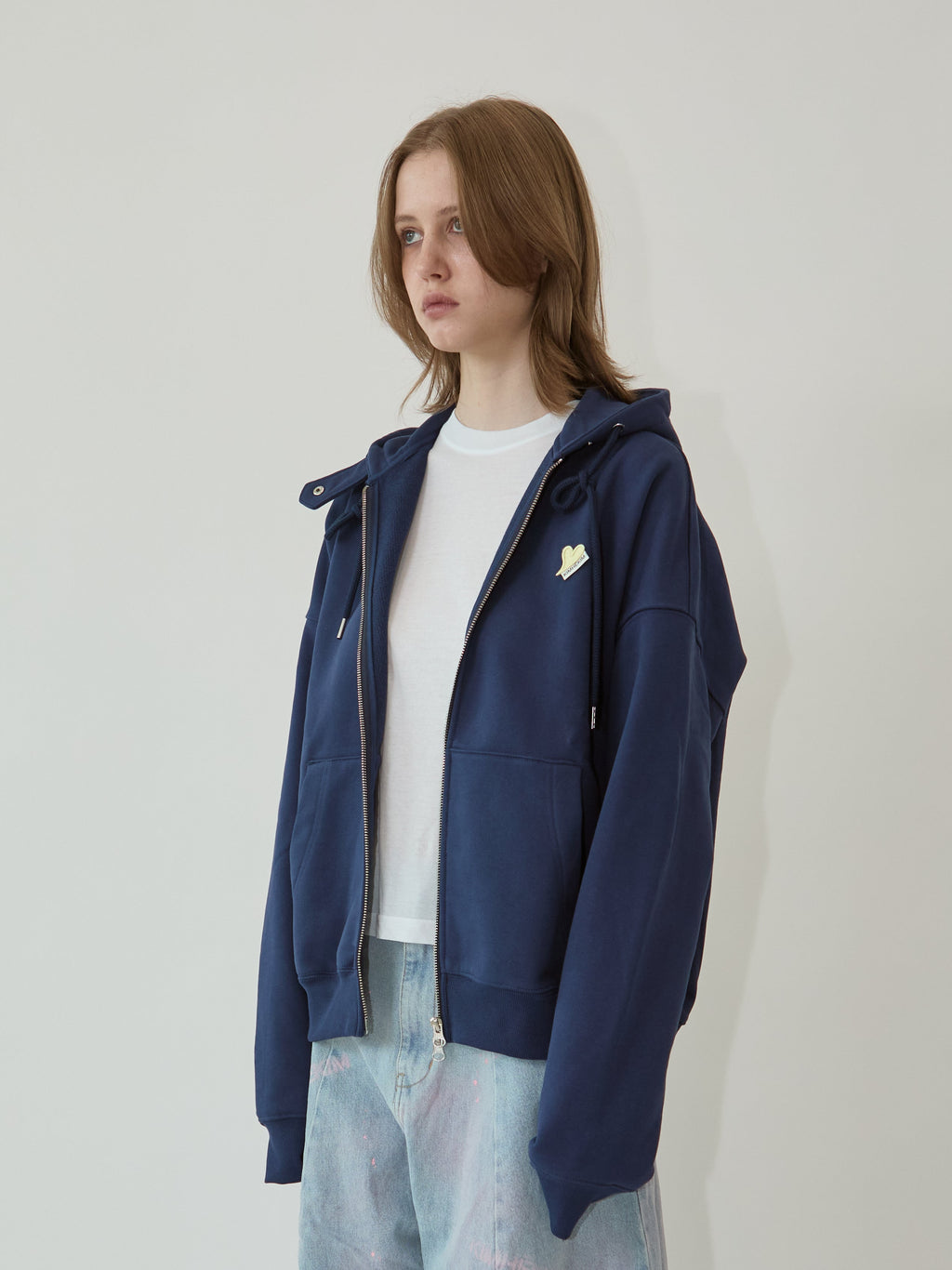 Kimhe Kim - Mini Heart Patch Zip-Up Hoodie (Navy/Yellow) product image 2 | TRAB K-Fashion Australia